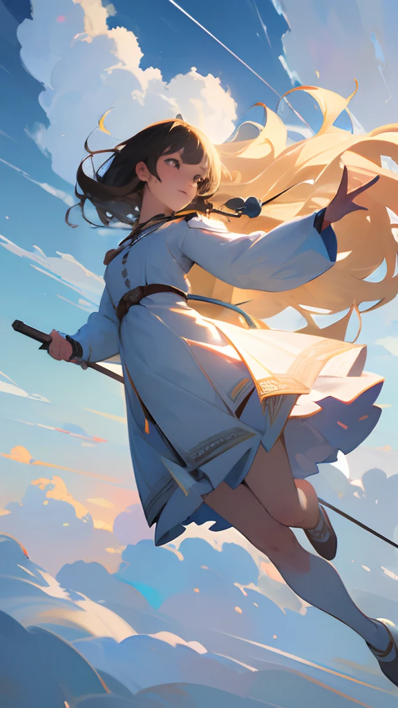 (best quality,4k,8k,highres,masterpiece:1.2), ultra-detailed, (realistic,photorealistic,photo-realistic:1.37), Cloud Girl, A girl floating in the sky, details facial features,  Beautiful detailed eyes and pupils, Fluffy clouds, Bright and joyful expression, Soft lighting, (Bauhaus, Geometric, Abstract:1.1), Beautiful background, Surreal, Texture, Intricate details, Full body