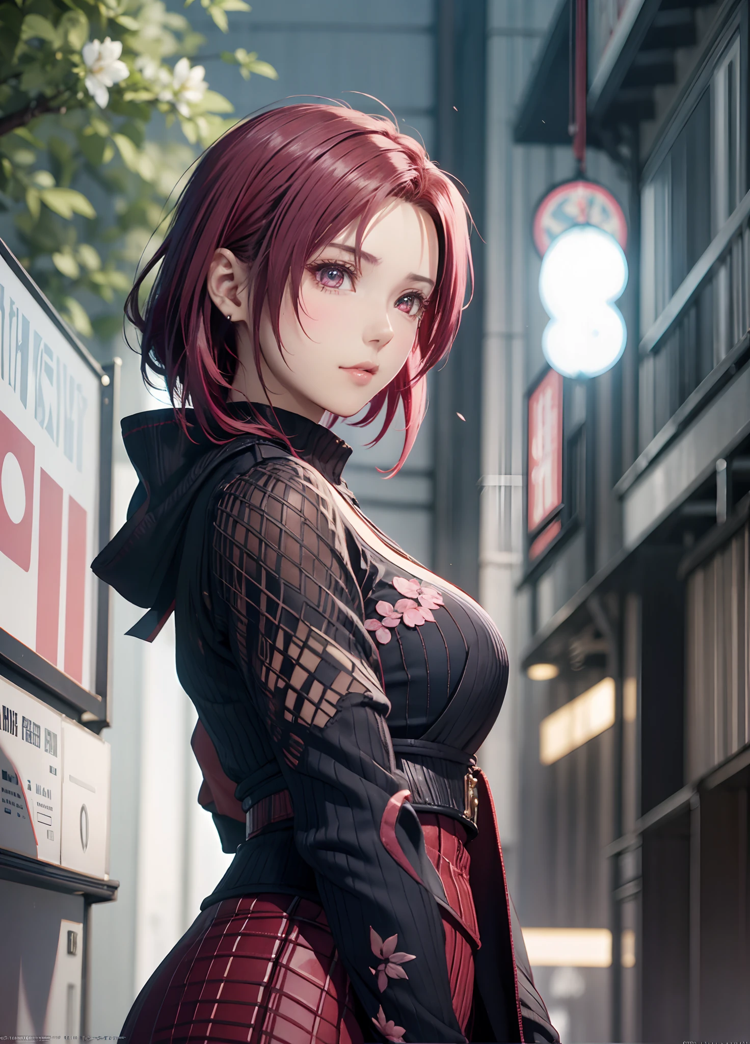 Sakura Haruno, Seductive, ((forehead to show)), Attractive, Sexy eyes, Red coat, Pink hair, Delicate, 年轻, Short hair, Detailed face, High Definition, Full body, from league of legends, Trending in art stations, by RHADS, Andreas Rocha, rossdraws, By Shinkai Makoto, Laurie Greasley, Lois of Baaare, Ilya Kuvshinov and Greg Rutkowski