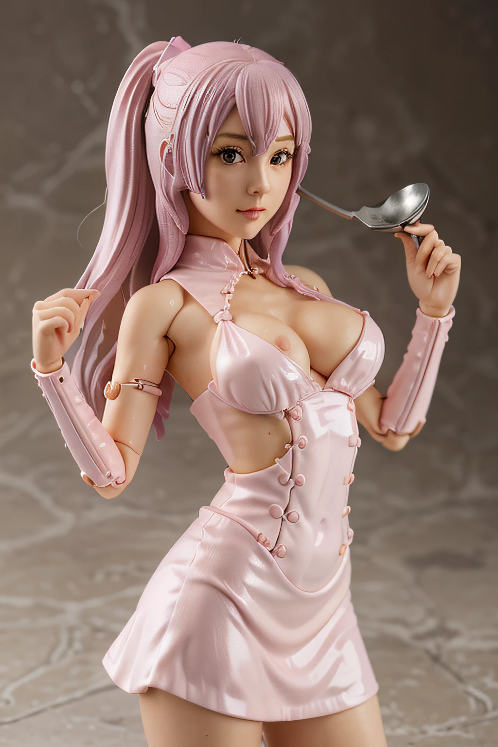 a close up of a figurine of a woman in a pink dress, ( highly detailed figure ), pvc figurine, anime figure, beautiful detailed figure, anime figurine, by senior character artist, posable pvc, rem rezero, figurine, spoon pear slim figure, | fine detail anime, biomechanical oppai, highly detailed figure, sexy pudica pose gesture