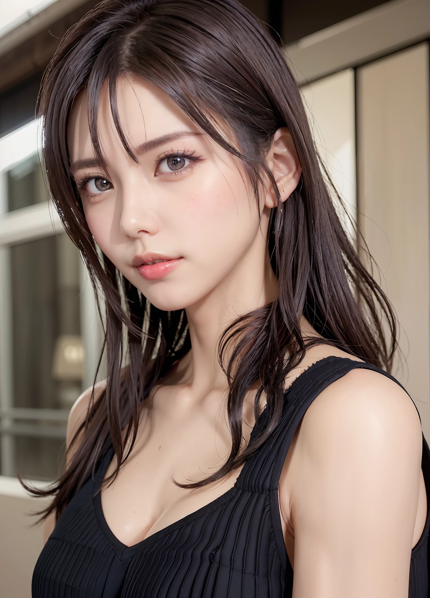 (8K, Photorealistic, Raw photo, of the highest quality: 1.3), (1girl in), Super beautiful, (Realistic face), (boyish, Silver Color Berry Shorthair), Beautiful , Glare that captivates the viewer, Beautiful expression, Beautiful breasts, (Realistic skin), Be...