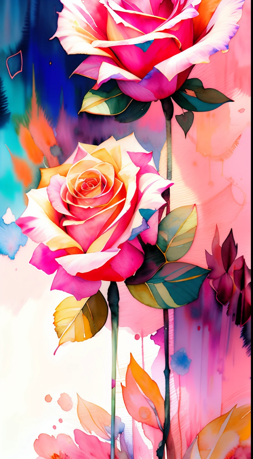 wtrcolor style, (rose) digital art, official art, blown by the wind, masterpiece, beautiful, ((watercolor)), paint splatter, intricate detail. Great detail, [dripping:0.7], Trending on Artstation, Rachel Walker