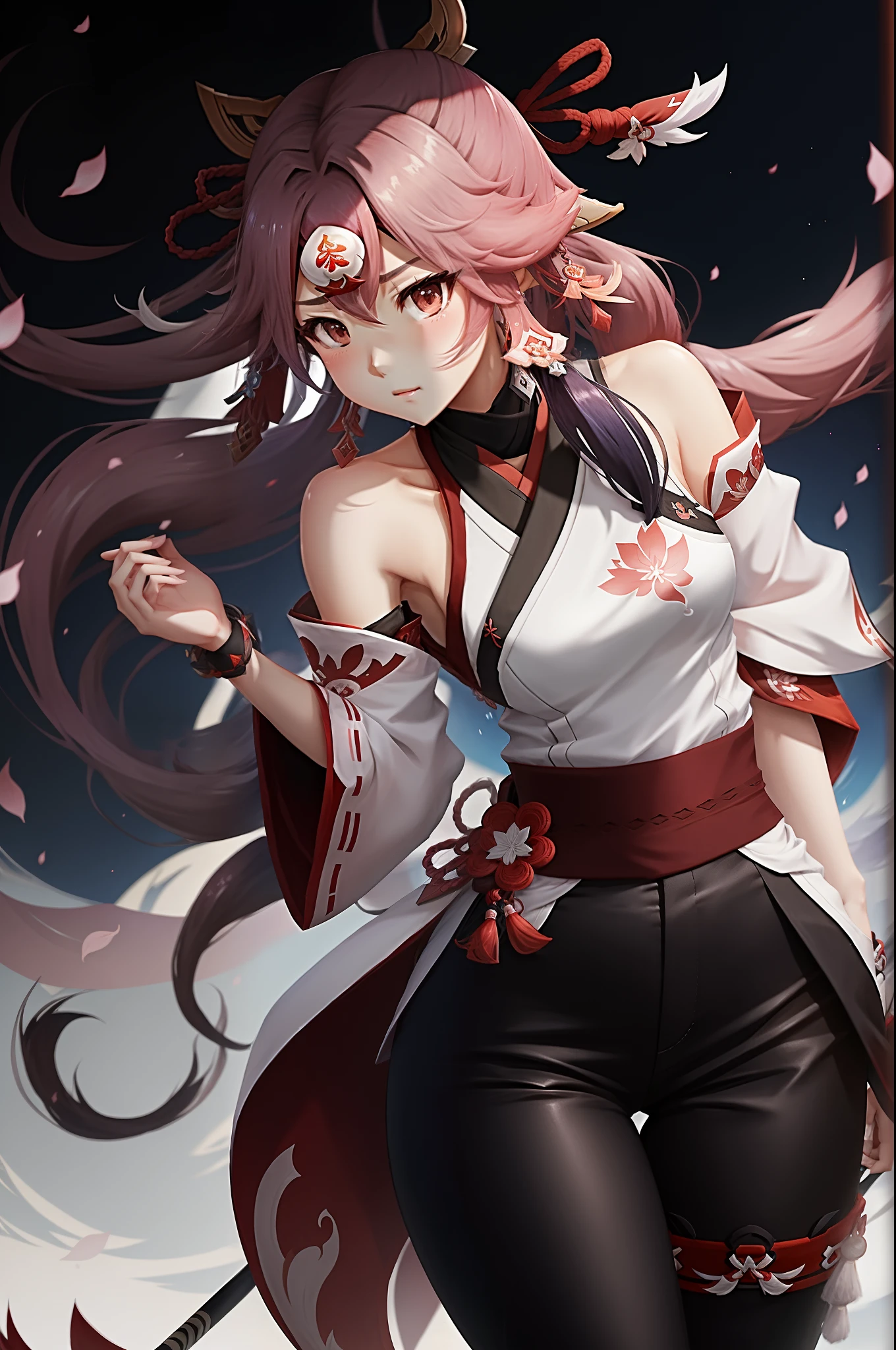 yae Miko form genshin impact, use white shirt and black pant