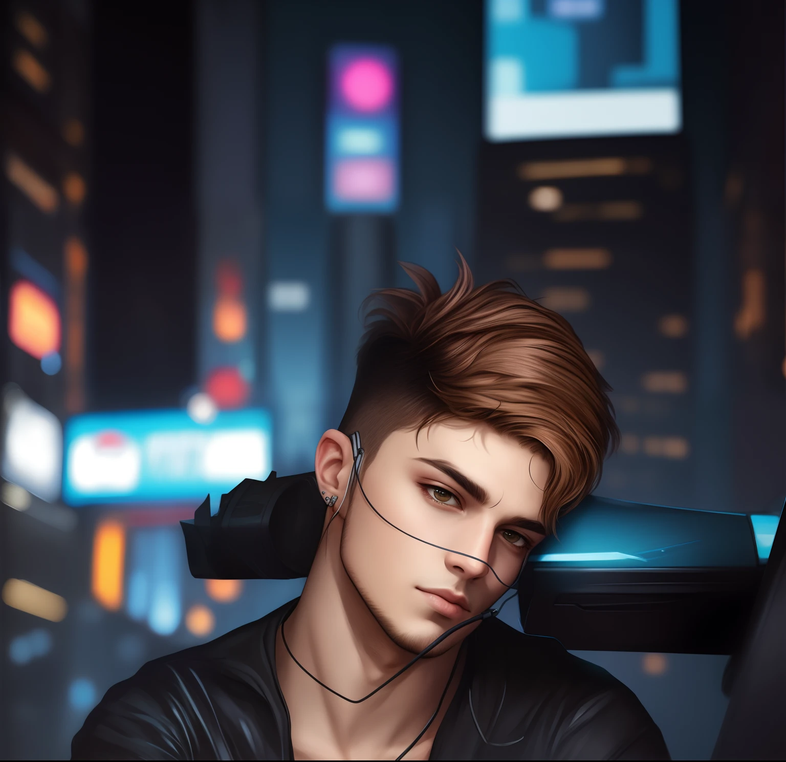 Change background, cyberpunk, realistic, handsome boy, realistic, face