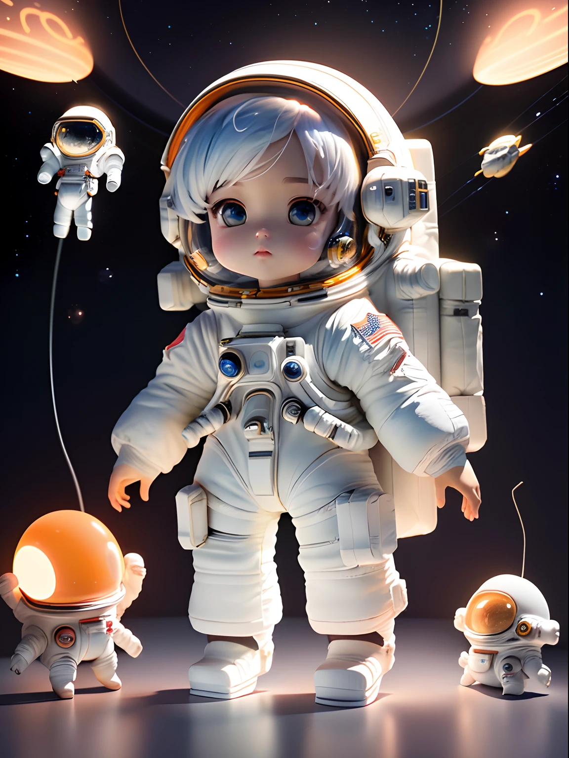 anime character with a space suit and a teddy bear, portrait anime space cadet girl, artwork in the style of guweiz, cute detailed digital art, adorable digital painting, small astronaut looking up, anime styled 3d, portrait of an ai astronaut, cute 3 d render, atey ghailan 8 k, girl in space, lofi artstyle --auto --s2