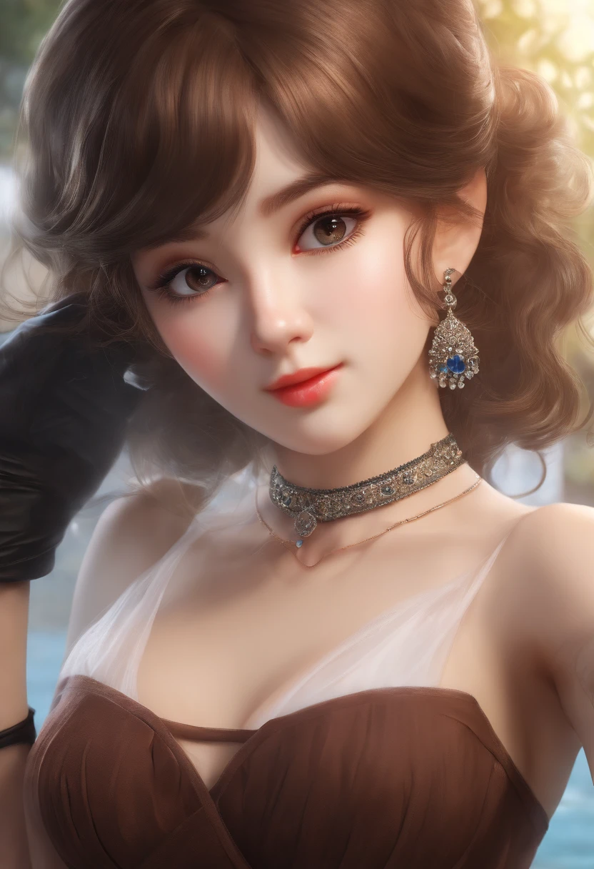 (8k, RAW Photo, Best Quality, Masterpiece:1.2), Ultra Detail, Super Resolution, (Realistic, Realistic Photo:1.37), Portrait, High Detail RAW Color Photo, Professional Photo, Extremely Detailed and Beautiful, Extremely detailed, 8k wallpaper, amazing and detailed, huge file size, official art, highly detailed CG unity 8k wallpaper, highly detailed beautiful girl, highly detailed face, highly detailed eyes, highly detailed skin, highly detailed fingers, highly detailed nose, very detailed detailed mouth , perfect anatomy, highly detailed background, highly detailed clothes, 1girl, (20:1.2), 20s, cute girl, realistic body, petite, fair skin, glowing skin , slim body, handsome body, black hair , short hair, (blunt bangs:1.2), smile, cute, youthful, cute face, realistic face, delicate eyes, drooping eyes, lingerie, see-through, earrings, looking at viewer, cowboy shot, facing front, standing posture, Contraposto, dynamic lighting, very large breasts, cowboy shot