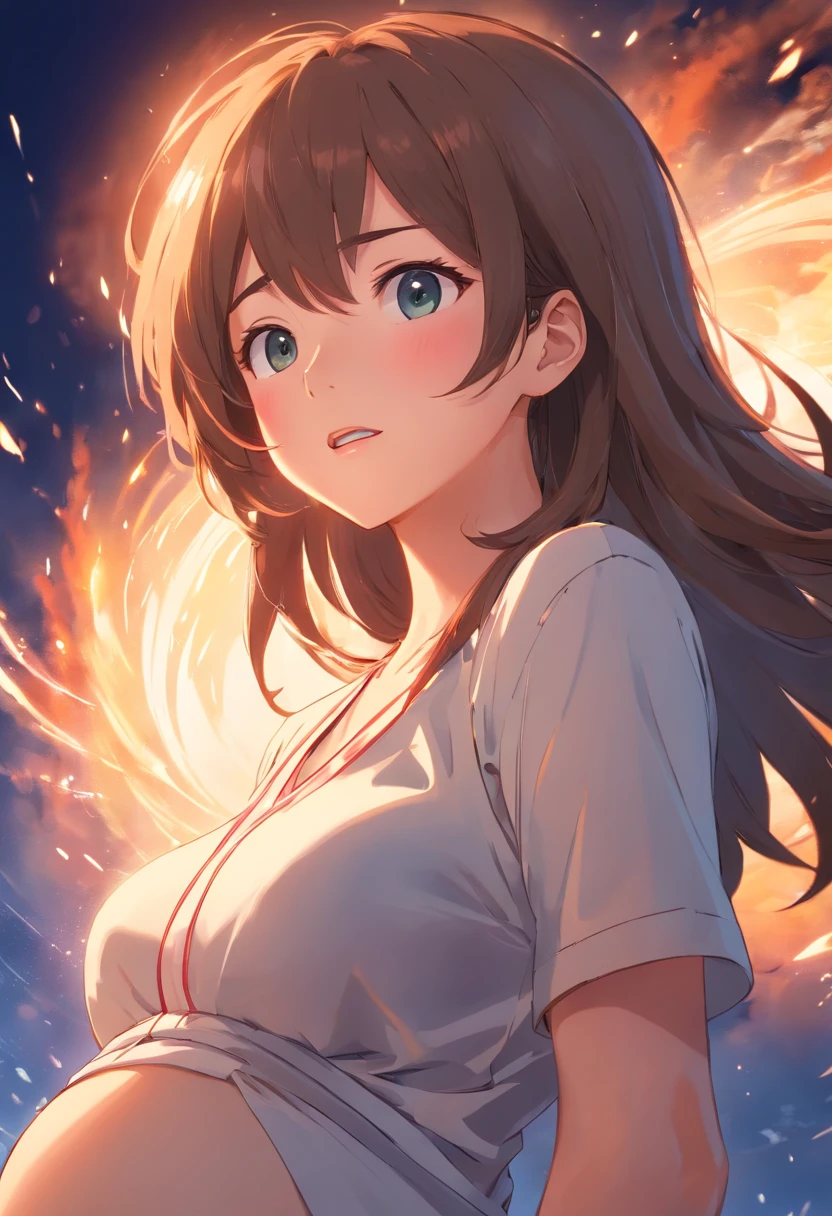 (best quality, highres, ultra-detailed), realistic, 1girl, screaming, pregnant, giving birth, labor pain, holding her pregnant stomach, wearing maternity suit, beautiful detailed eyes, beautiful detailed lips, extremely detailed face, long eyelashes, elegant appearance, emotion-filled expression, intimate and warm lighting, soft and natural colors.