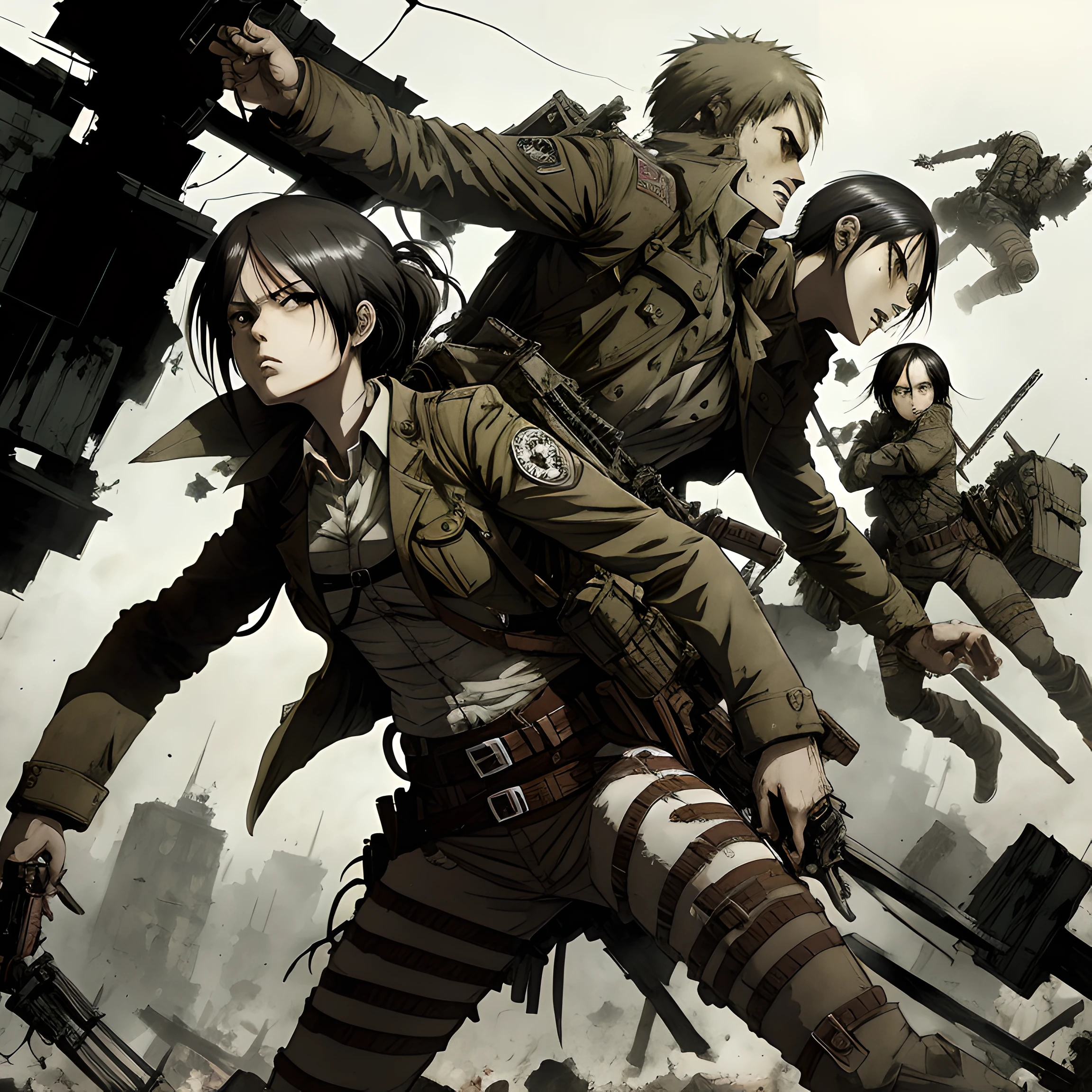 Attack on Titan, (style of ashley wood),