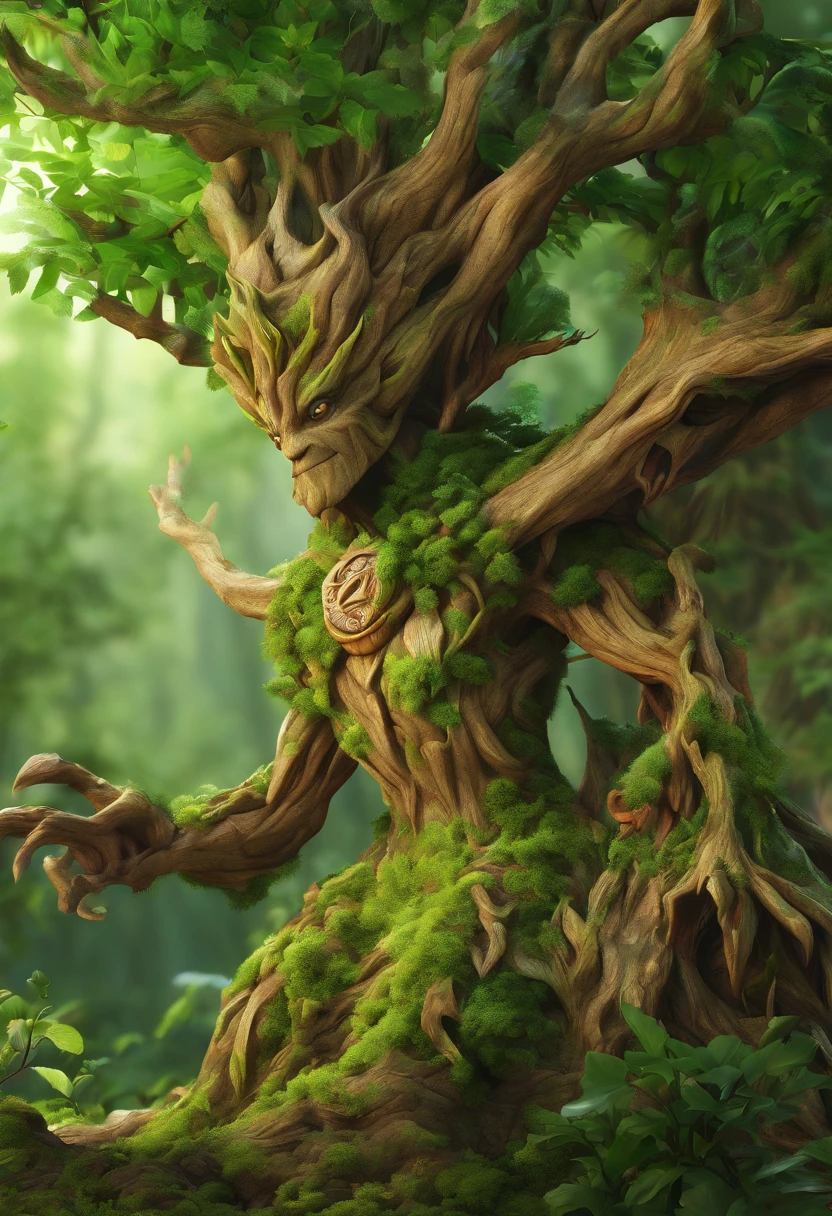 1 Dryad,Cartoon tree close-up,There is a face on it, treant, but rather a, ent treant dryad, the trees are angry, Evil Tree Elves, Groot, character art of maple story,leafy branches,Lots of branches, oak tree ent, plant monster, tree druid, of the tree, treebeard, entity, Jane wood art style, plant monster, Mobile game art(Masterpiece, Best quality, Ultra-detailed, Best Illustration:1.4),(See-through:15)(refractions,Reflection:1.2) ,