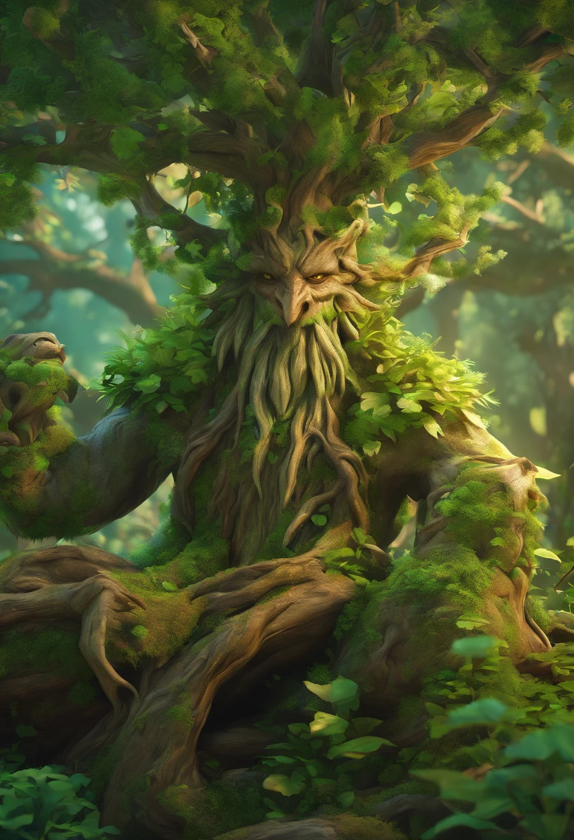 1 Dryad,Cartoon tree close-up,There is a face on it, treant, but rather a, ent treant dryad, the trees are angry, Evil Tree Elves, Groot, character art of maple story,leafy branches,Lots of branches, oak tree ent, plant monster, tree druid, of the tree, treebeard, entity, Jane wood art style, plant monster, Mobile game art(Masterpiece, Best quality, Ultra-detailed, Best Illustration:1.4),(See-through:15)(refractions,Reflection:1.2) ,