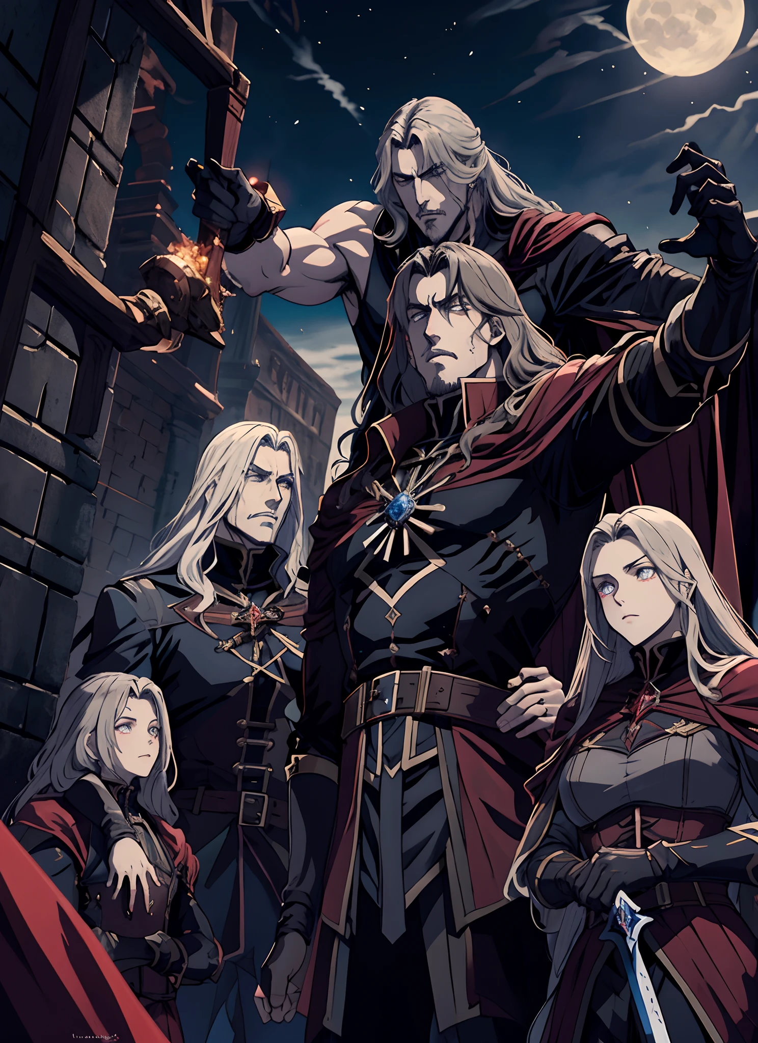 Castlevania seigneur de l’ombre hyper réaliste super détaillé plan dynamique pièce maîtresse scène de Lord Dracula menant des troupes armée de démons au combat détails pointus hokuto no ken kenshiro muscular handsome warrior s style