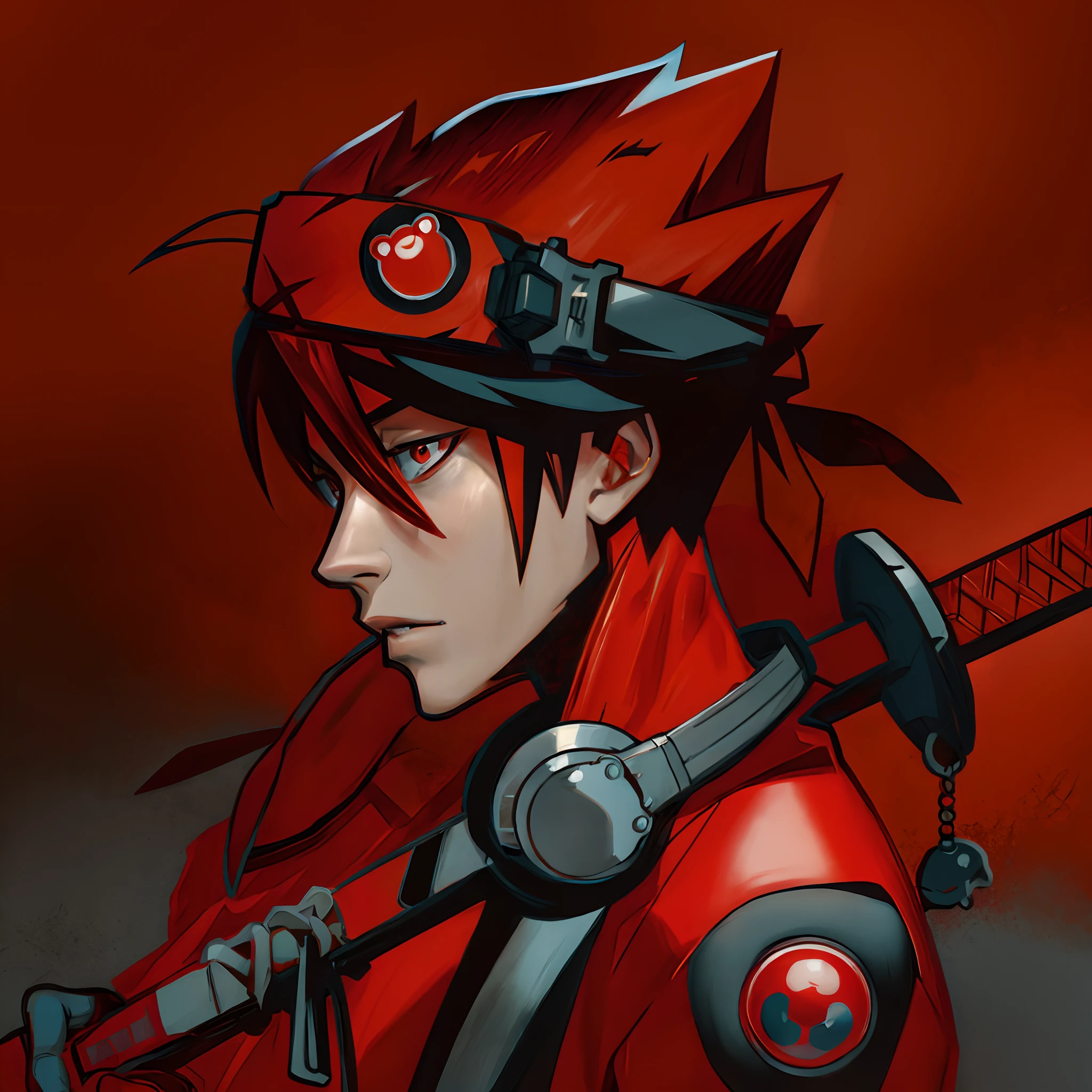 a cartoon of a man with a red jacket and gloves, trigger anime artstyle, akira art style, in the style of akira, akira artstyle, akira style illustration, akira style, akira vibes, akira color palette, anime style character, kentaro miura manga art style, akira movie style, tetsuo from akira, male anime character, serious, Op art, UHD, masterpiece, high details, high quality, 4K,