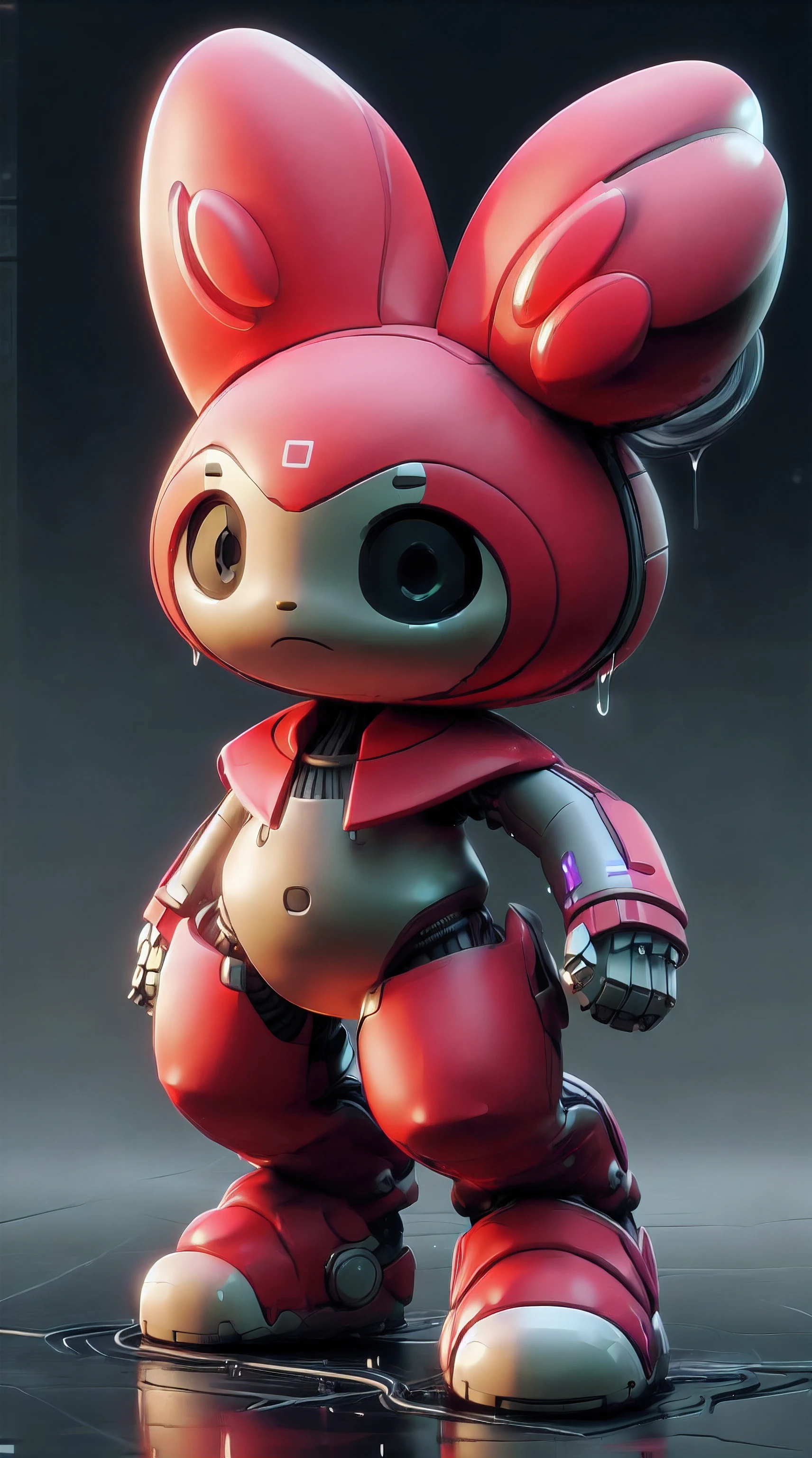 ((mymelody)), detailed, ultra-detailed, masterpiece, 8k wallpaper, (bio mecha:1.5), (mecha:1.4), no humans, simple background, mecha, solo, science fiction, glowing, dripping, cable, weapon