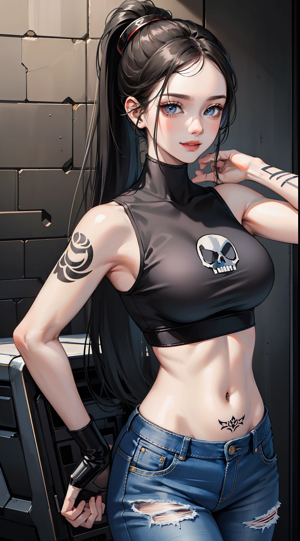 ((stickers)), 1girl, solo, long hair, breasts, looking at viewer, bangs, black hair, gloves, hat, bare shoulders, medium breasts, purple eyes, collarbone, upper body, parted lips, black headwear, muscular, witch hat, tank top, fire, muscular female, black tank top (masterpiece:1.2), (best quality), (ultra detailed), (8k, 4k, intricate),(highly detailed:1.2),