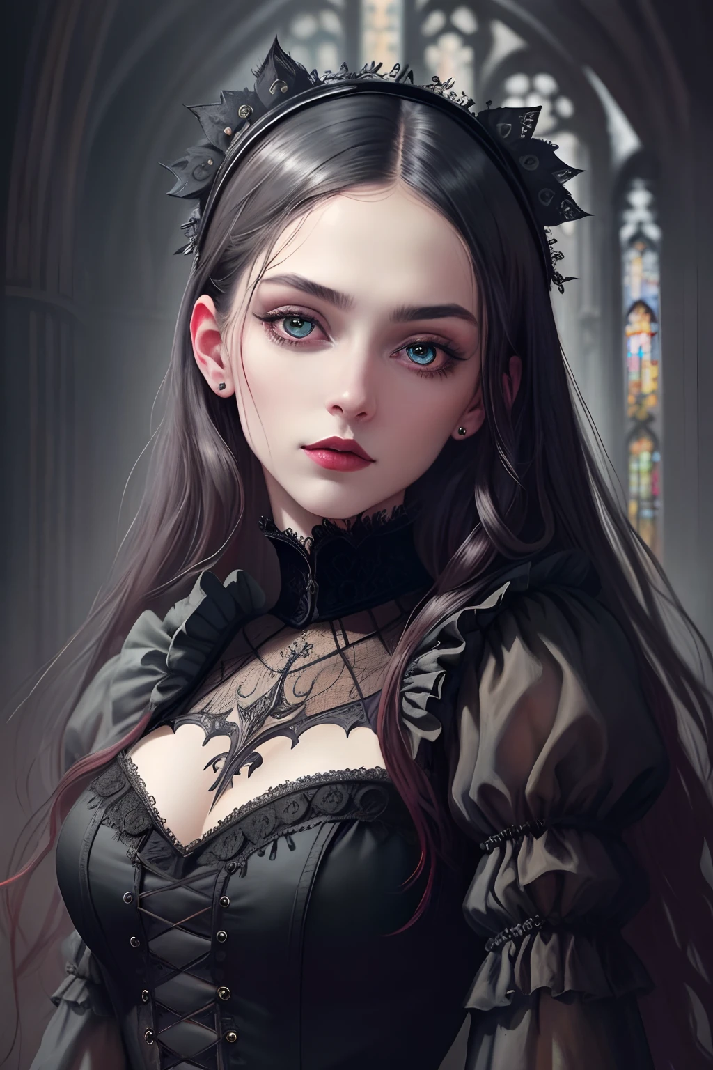 una mujer de pelo largo desnuda , gothic art style, Chica de anime Gothic Maiden, Arte de estilo de fantasia, an elegant gothic princess, gothic art, gothic fantasy art, in the art style of bowater, Fantasy art style, Obras de arte al estilo de Guweiz, gothic princess portrait, goth girl, Arte detallado de alta calidad 8K