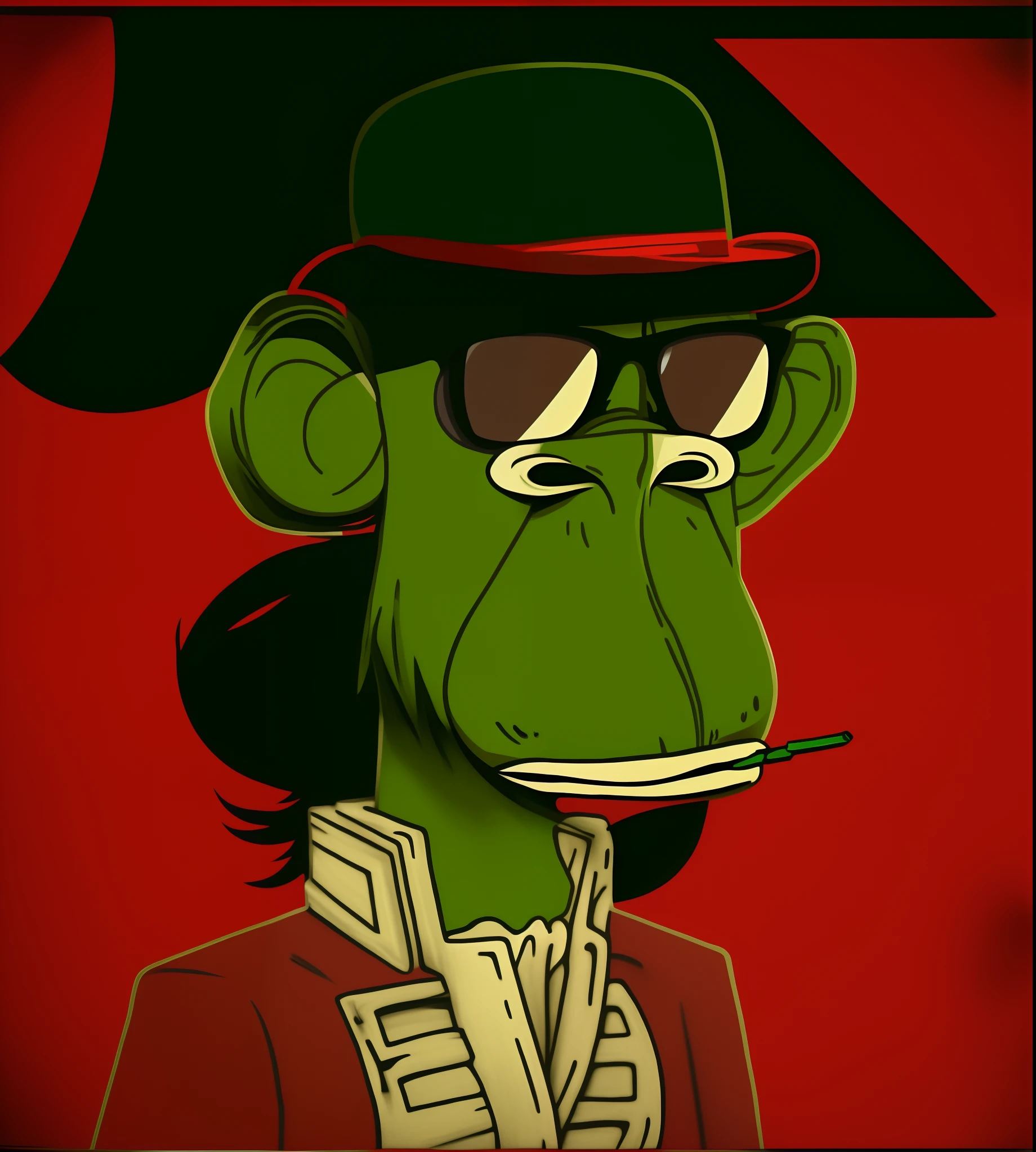 cartoon monkey with a green shirt and a red bandana, humanoid monkey fantasy race, monkey dressed as a scientist, subject= chimp, gorillaz style, 2 d gorillaz, kazuo umezu artwork, monkey, sick, ape, anthro, in style of monkeybone, totally gonzo, nerd, gonzo, gorillaz, Minimalism, 4K, masterpiece, high quality, UHD