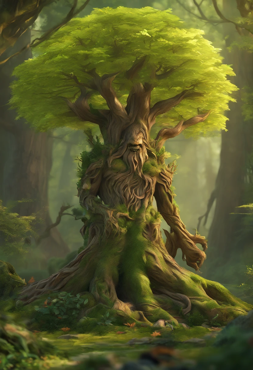 1 Dryad，Cartoon tree close-up，There is a face on it, treant, but rather a, ent treant dryad, the trees are angry, Evil Tree Elves, Groot, character art of maple story,leafy branches，Lots of branches， oak tree ent, plant monster, tree druid, of the tree, treebeard, entity, Jane wood art style, plant monster, Mobile game art(Masterpiece, Best quality, Ultra-detailed, Best Illustration:1.4),(See-through:15）(refractions,Reflection:1.2) ,