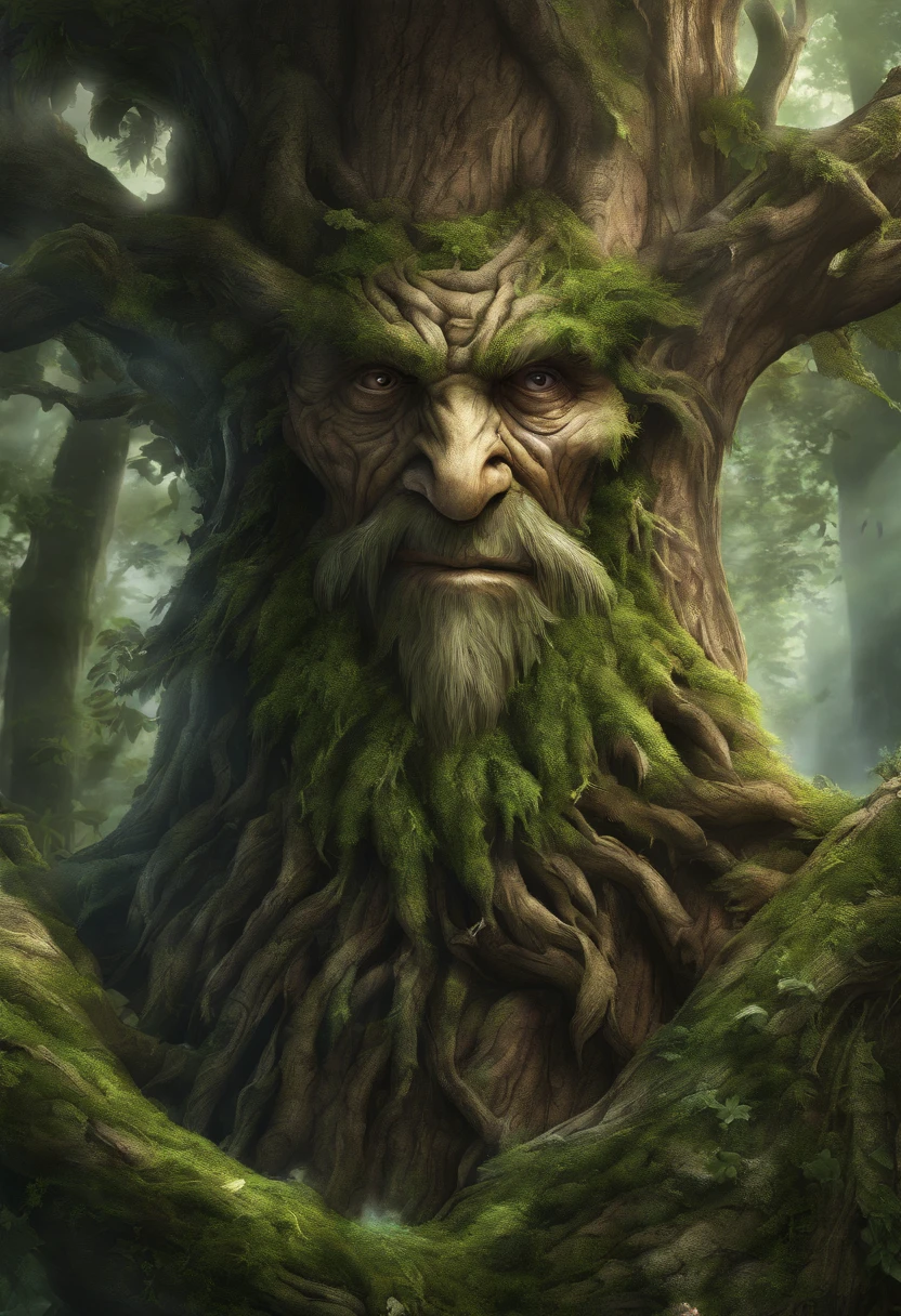 1 Dryad,Cartoon tree close-up,There is a face on it, treant, but rather a, ent treant dryad, the trees are angry, Evil Tree Elves, Groot, character art of maple story,leafy branches,Lots of branches, oak tree ent, plant monster, tree druid, of the tree, treebeard, entity, Jane wood art style, plant monster, Mobile game art(Masterpiece, Best quality, Ultra-detailed, Best Illustration:1.2),(refractions,Reflection:1.3 ,