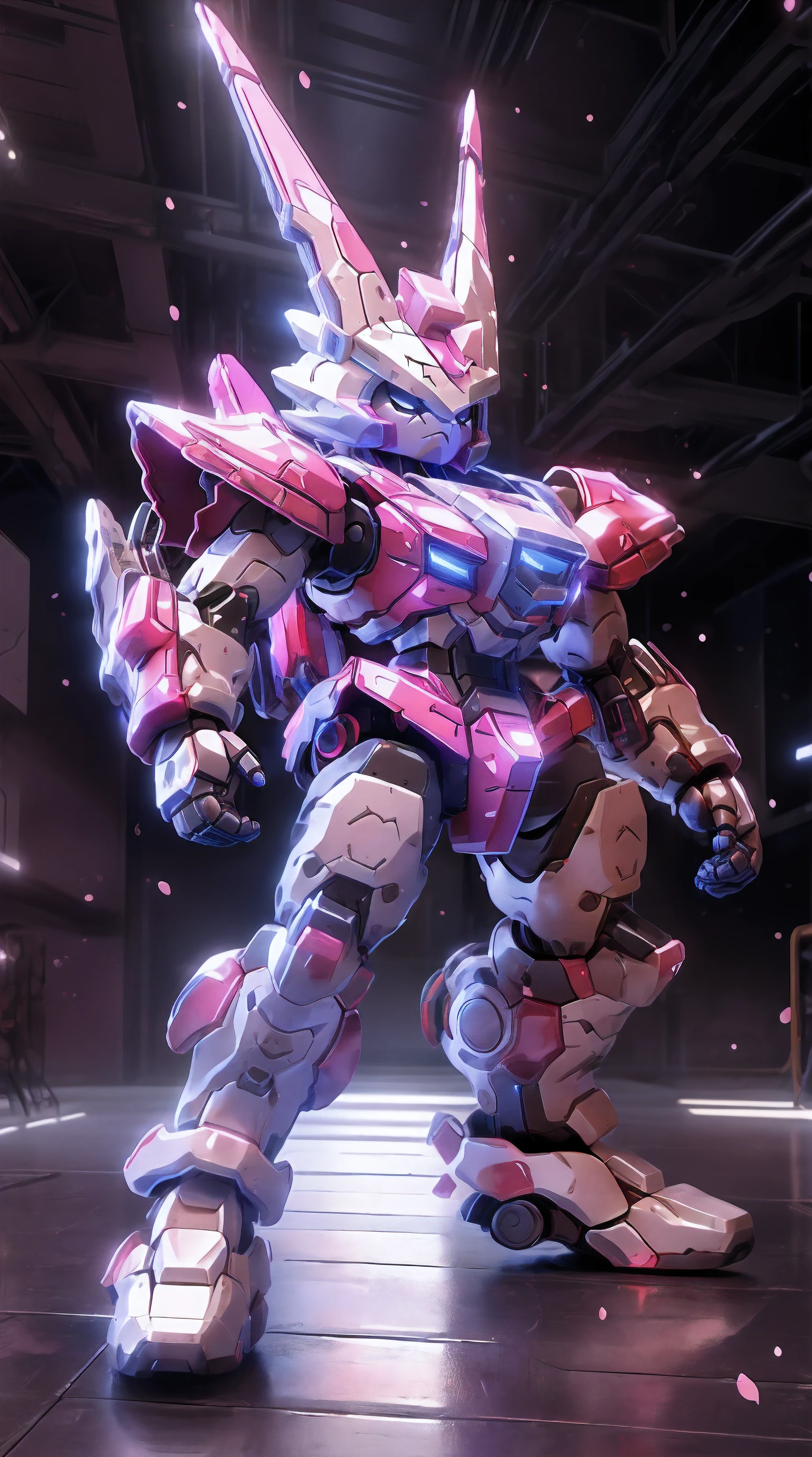 ((mymelody)), ((Best Quality)), ((Masterpiece), (Very detailed: 1.3), 8K, cool painting, full of sci-fi atmosphere, heavy machine gun pink giant Gundam in both hands, streamlined pink armor, complex weapons and equipment behind it, anime mecha aesthetics, perfect body proportions, running posture, white clouds in the sky, cherry blossom pink background, looking up, ray tracing, light particles, NVIDIA TRTX, Super resolution, Unreal 5, anime quadratic style, subsurface scattering, Specular and albedo maps, rule of thirds, large aperture, battle stance.