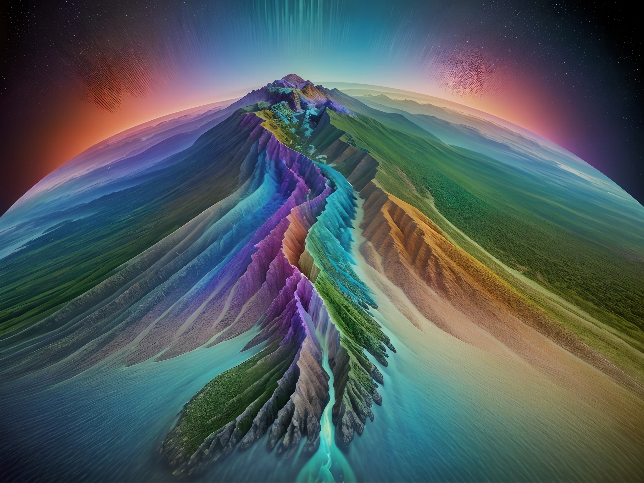 A holographic representation of a breathtaking landscape, filled with vibrant hues and mesmerizing details. The image comes to life with its realistic depiction, resembling a photograph captured at the perfect moment. The hologram captures every intricate detail of the subject, showcasing the stunning colors and textures. Its immaculate quality and precision makes it appear almost tangible, immersing viewers in the sheer beauty of the scene.
