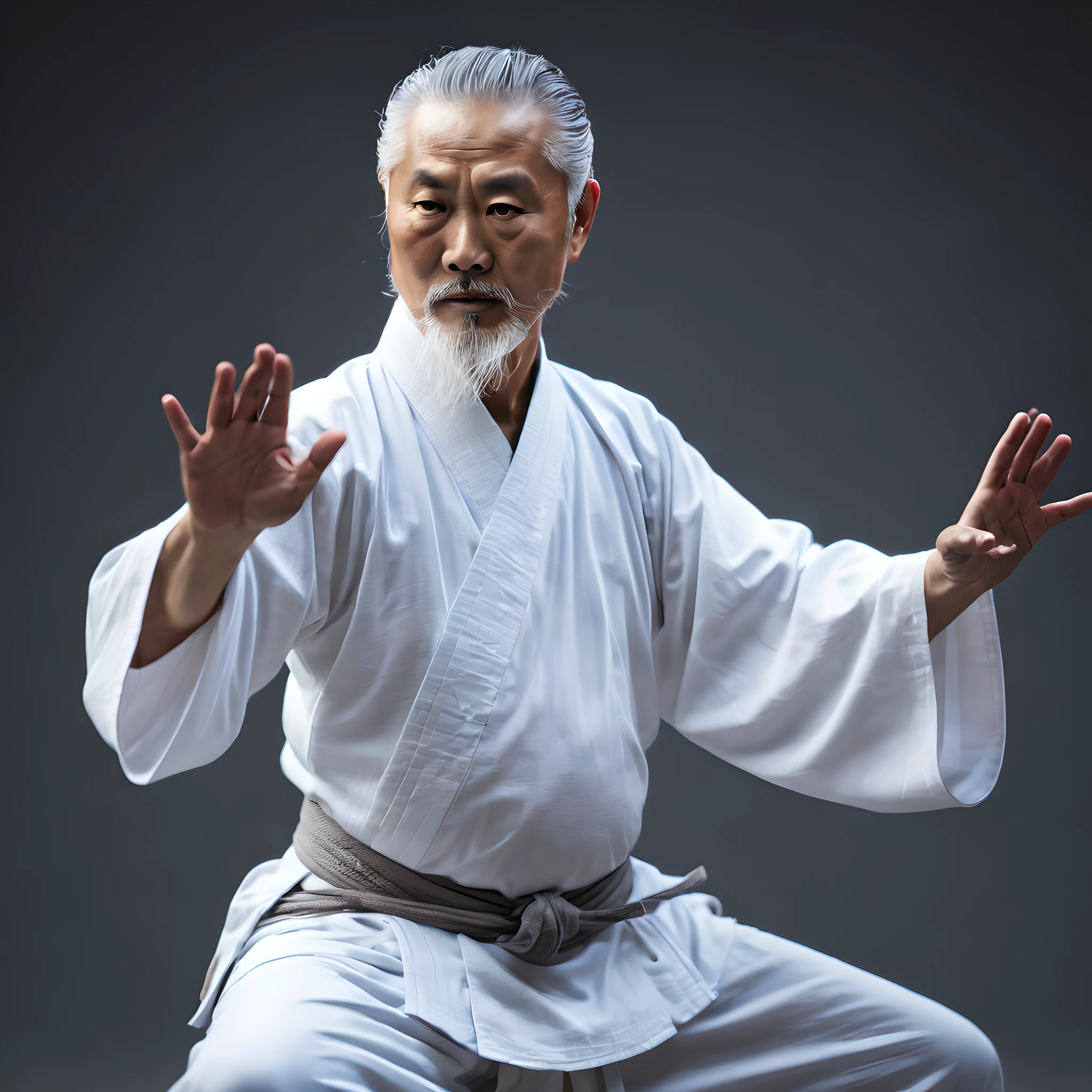 (ultra-detailed,realistic:1.37),(best quality,4k,8k,highres,masterpiece:1.2),Chinese martial arts,Tai Chi diagram,yin and yang,Tai Chi Chuan,old man with white hair,correct anatomy,solo,traditional setting,flowing movements,balance and harmony,subtle gradients,shadow and light play,precise brushwork,serene atmosphere,ageless wisdom,mysterious aura,vibrant color palette,master-level skill,deep concentration,inner strength,controlled breathing,graceful postures,expressive eyes,focus and mindfulness,determination and discipline,gentle breeze,quiet surroundings,peaceful rhythm,tranquil garden,meditative state,ancient martial art lineage,timeless philosophy,quiet contemplation,dynamic balance of energies,unity of body and mind,inner peace and harmony,spiritual connection,immortal legend.