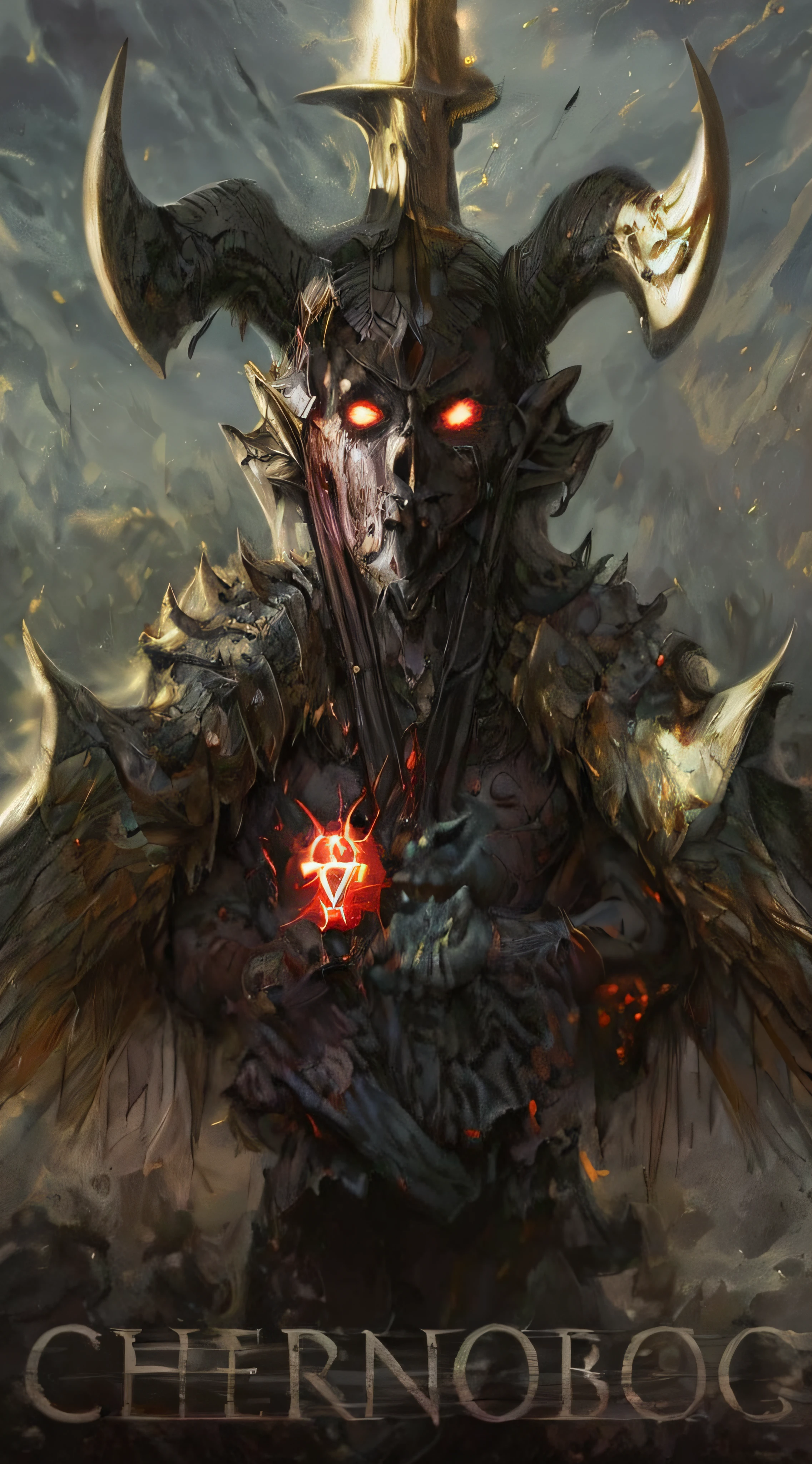 a close up of a demonic looking demon with a sword, diablo digital concept art, demon soul concept art, amazing d & d dark sun art, dagoth ur, symmetrical epic fantasy art, lich vecna (d&d), diablo concept art, demon lord, minotaur from path of exile, magic the gathering concept art