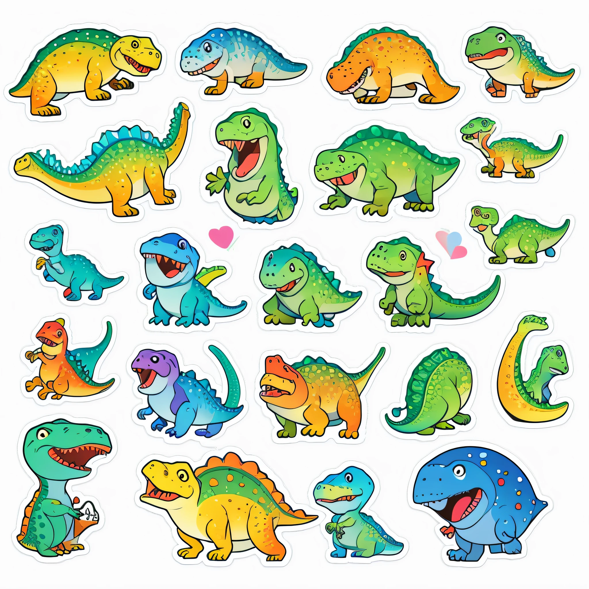 The best graphics to make into a t-shirt、a sticker、without background、Stickers only、Multiple stickers、cute little、dinosaur、from the front side、big eye、colourfull、Original Characters、