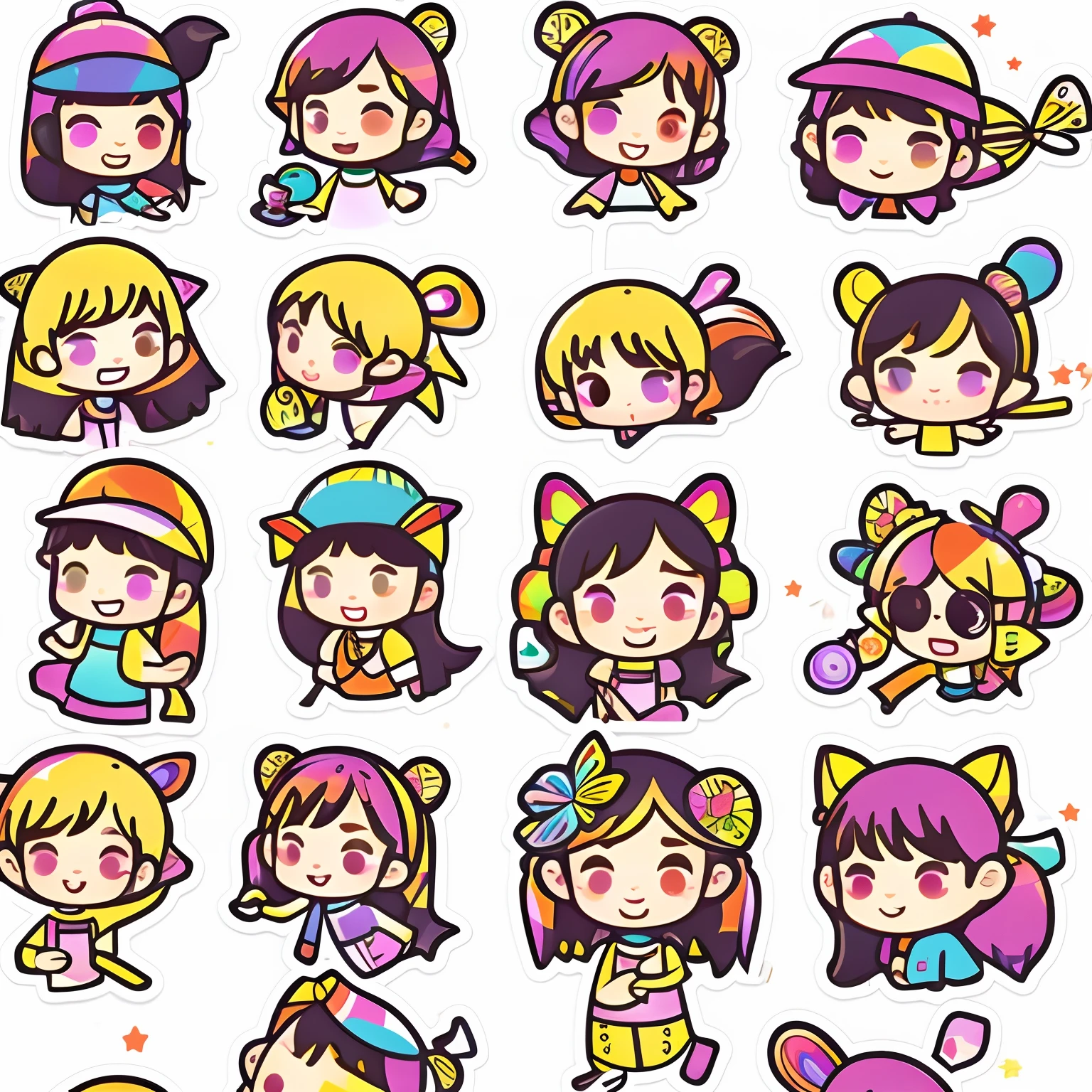 colourfull、Best graphics、a sticker、without background、Stickers only、Multiple stickers、Cute、Two-headed girl、from the front side、simple