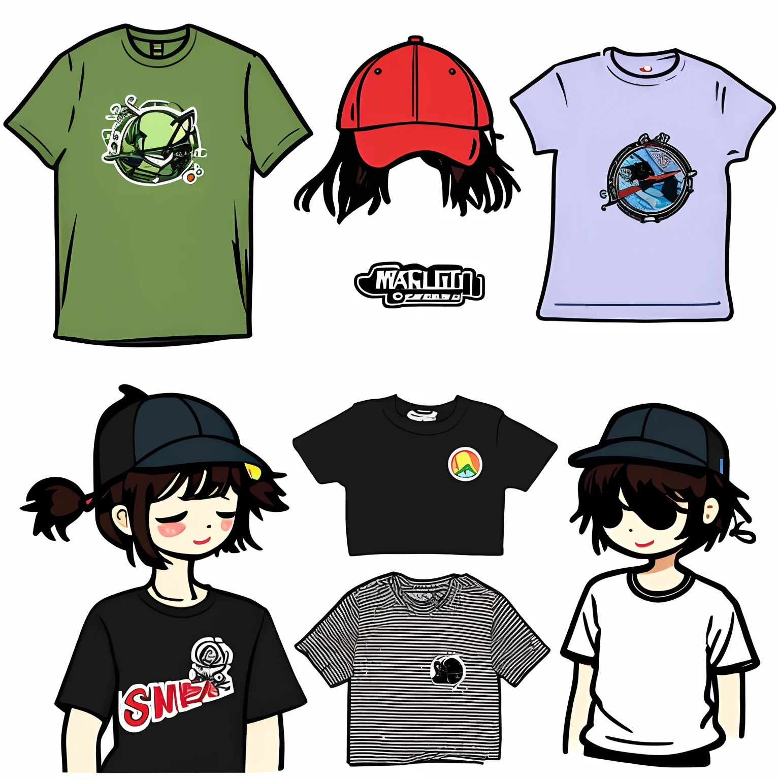The best graphics to make into a t-shirt、a sticker、without background、Stickers only、Multiple stickers、English words、cute little、cool、plein air