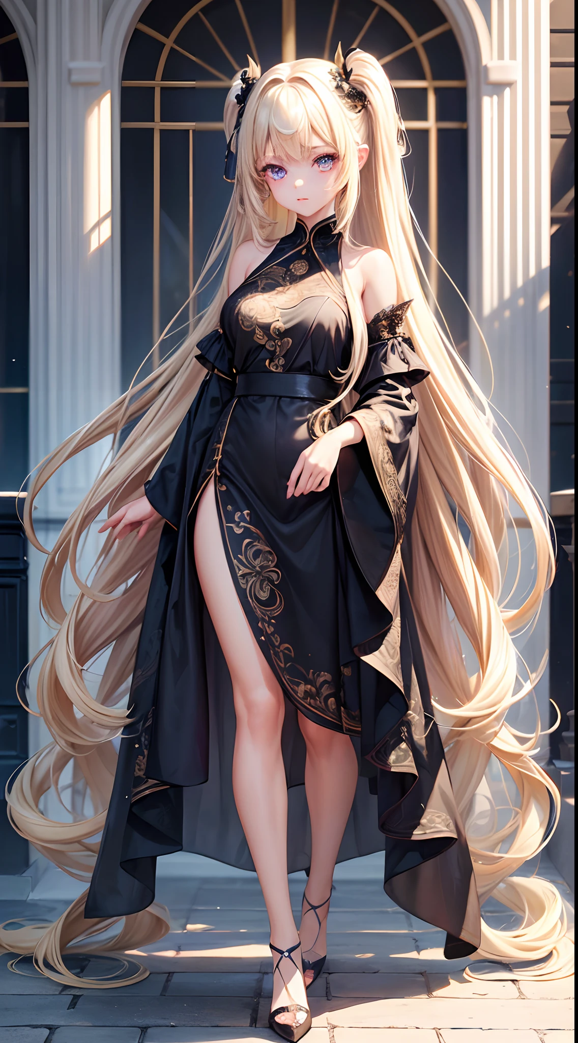 ((Best Quality)), (ultra-detailliert), ((Extremely detailed)), (Beautiful), ((Kawaii Girl)), ((UHD)), (masterpiece), (high quality), (best quality), (4K), (high quality), 1, solo girl, one girl, (hair two side up long), (hair intakes), long hair, parted bangs, (platinum blond hair), ((jade colored eyes)), slanted eyes, medium breasts, slender body, paint right up to the tip of the head,((transparent background)),(solo),standing,(wearing shoes on feet),((is wearing Idol Costumes)),good girl, beautiful detailed eyes,good looking,((an extremely delicate and beautiful)),make the eyes the same shape and color on both sides, anime style
