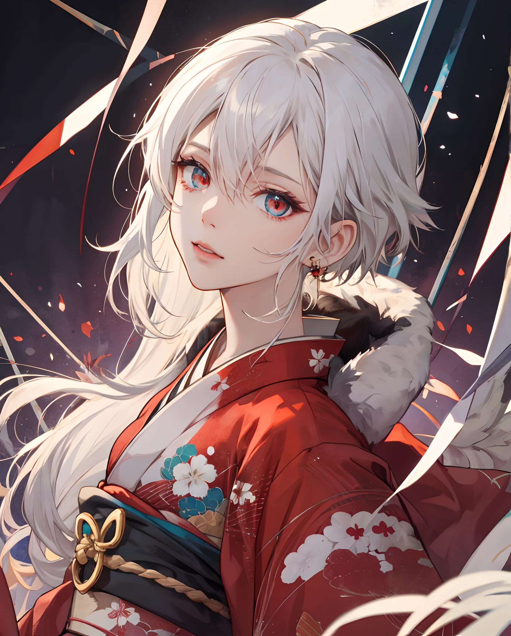 Chemo Ear Girl Kimono Blue Eyes White Hair Blonde Long Red Eyes Girl Chemo Ear Dress