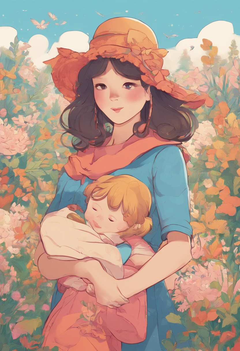 There was a woman with a child in her arms, lovely digital painting, Beautiful digital illustration, Cute detailed digital art, A beautiful artwork illustration, adorable digital art, dreamlike illustration, Guviz-style artwork, atey ghailan 8 k, Mother, motherly, Soft anime illustration, Beautiful illustration, by Atey Ghailan, cute detailed artwork