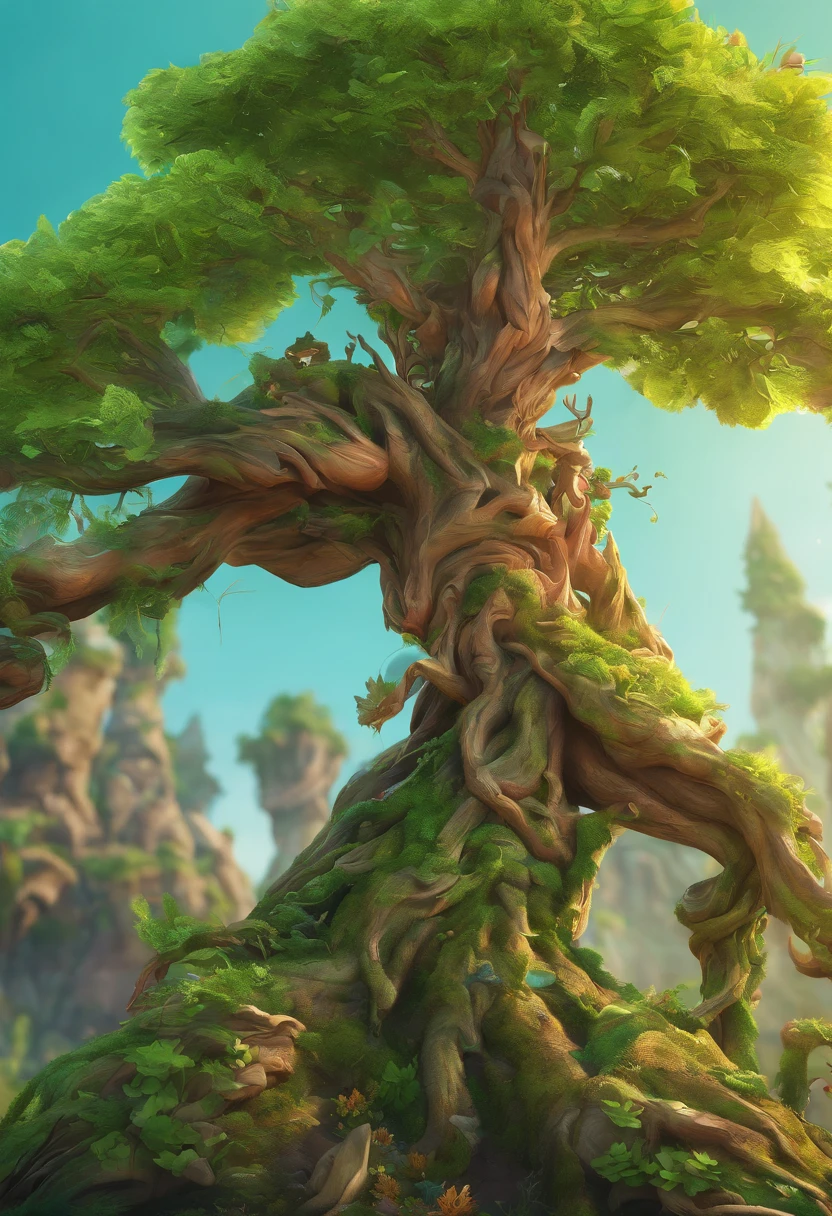 1 Dryad，Cartoon tree close-up，There is a face on it, treant, but rather a, ent treant dryad, the trees are angry, Evil Tree Elves, Groot, character art of maple story,leafy branches，Lots of branches， oak tree ent, plant monster, tree druid, of the tree, treebeard, entity, Jane wood art style, plant monster, Mobile game art(Masterpiece, Best quality, Ultra-detailed, Best Illustration:1.2),(refractions,Reflection:1.2) ,