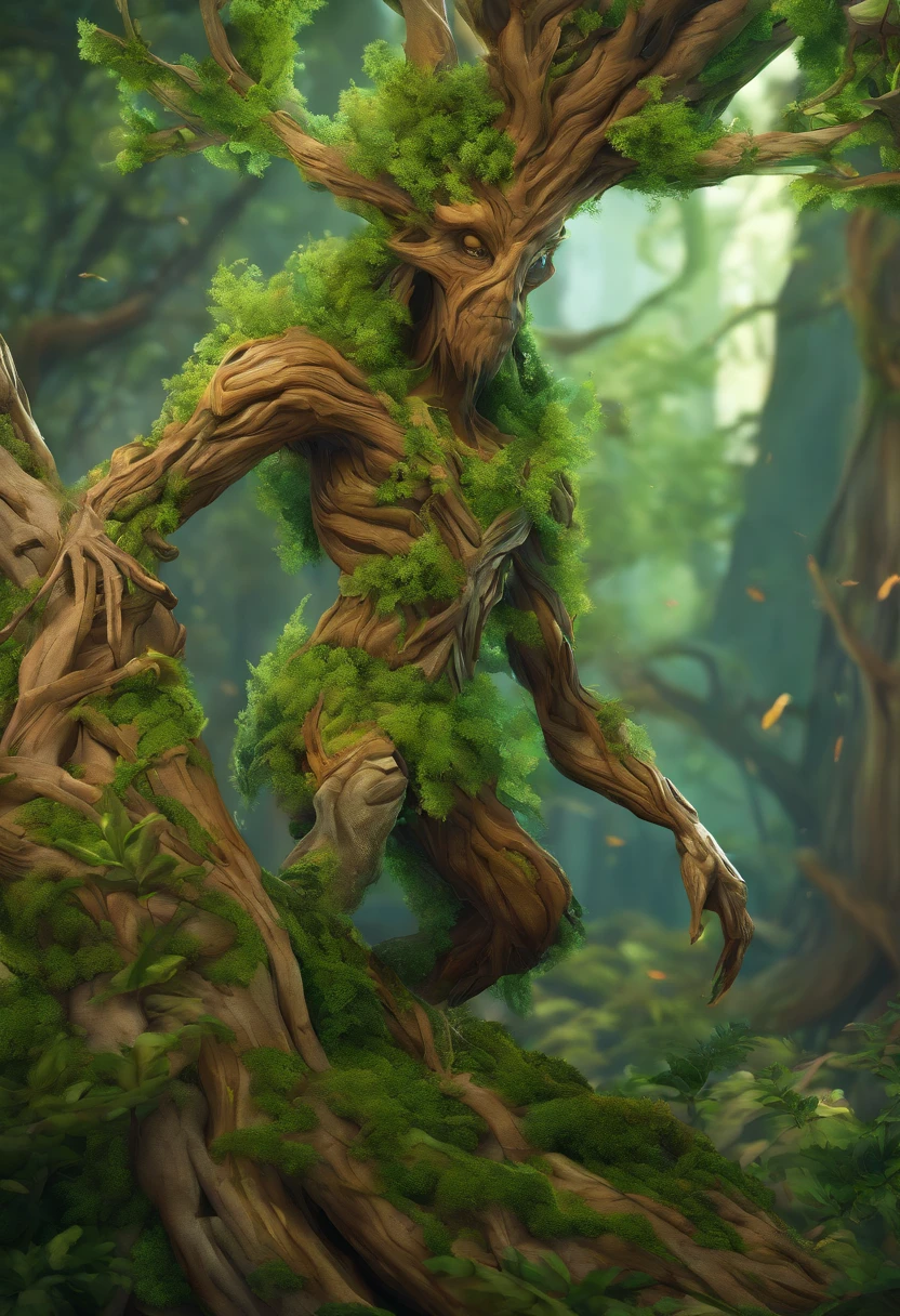 Close-up of a monster figurine reaching out, Statue inspired by Edgar Schofield Baum, reddit, mingei, of an evil tree wizard, treebeard, ent treant dryad, gnoll, Spriggans, Oak fused with vines, Demonfangnor, Humblewood Art Style, Fire Golem Creature, tree druid, 3D illustration of zombie man in green costume, Statue inspired by Igor Morski, shutterstock, conceptual art, People made of wood, He is covered with barnacles, Oak fused with vines, Deformed human body, About the swamp, Green Man, Humanoid Creatures, Mossy statue of Nicolas Cage, A towering giant made of zombies, treebeard,