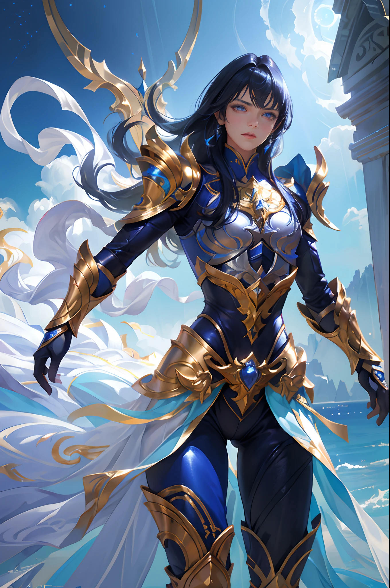 Ultra-high saturation，（tmasterpiece）， fully body photo，（best qualtiy）， （1girll）， starryskybackground，Wearing shiny gold armor， Sexy lingerie type armor，Expose your chest，Expose the waistline，Exposing thighs，cool-pose， Saint Seiya Armor， messy  hair，high detal, Anime style, Cinematic lighting, Sparkle, god light, Ray traching, filmgrain, hyper HD, textureskin, super detailing, Anatomical correct, A high resolution，Ultra-high saturation，hight contrast，High-gloss armor，Smooth skin，Serious expressions,Dark room,