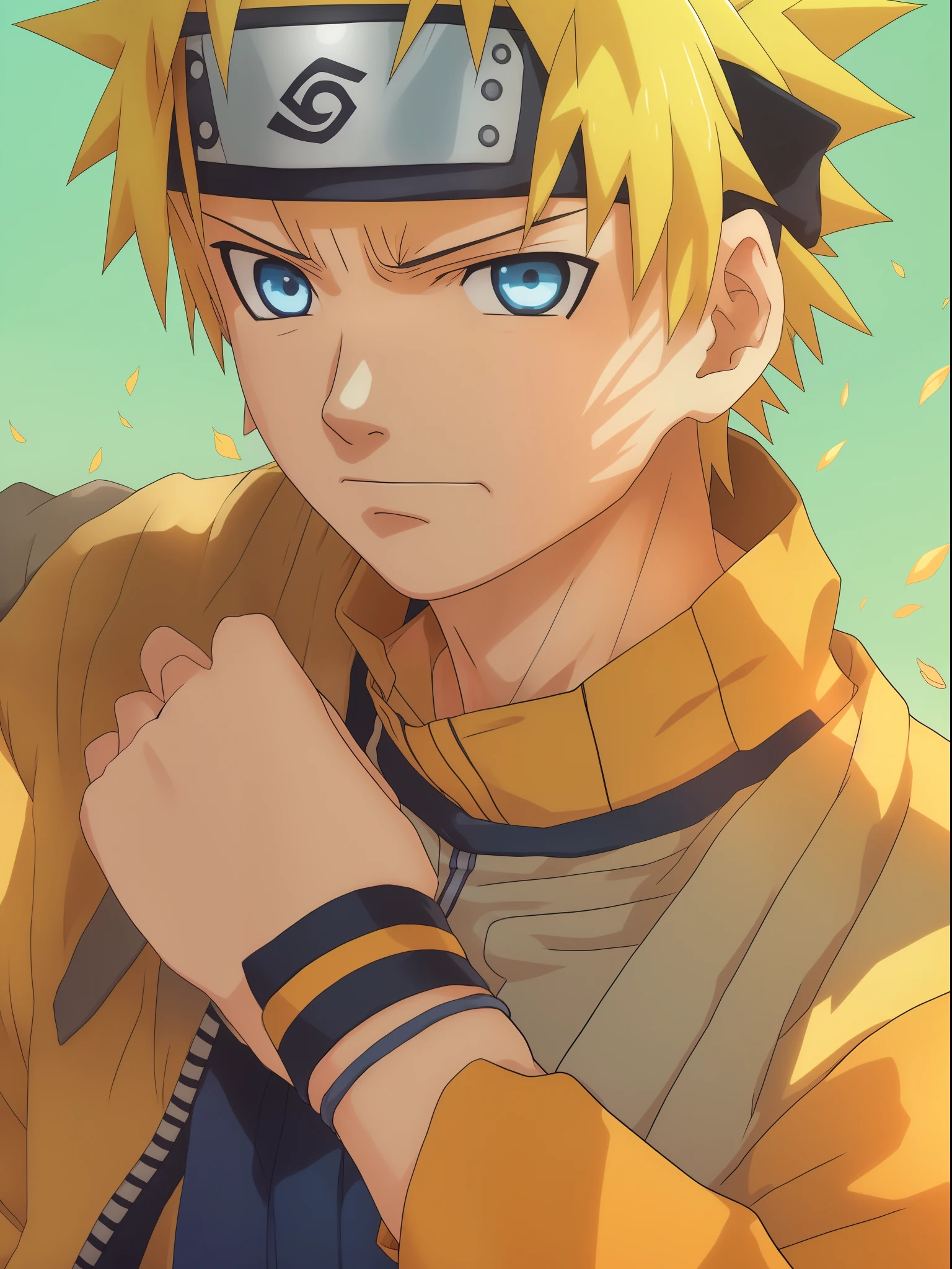 1boy, male, Naruto Uzumaki, yellow short hairs, headband, orange and blue clothes,, anime style, japanese anime style, Kishimoto Japanese, blue eyes, 8K detailed portrait, masterpiece, best quality