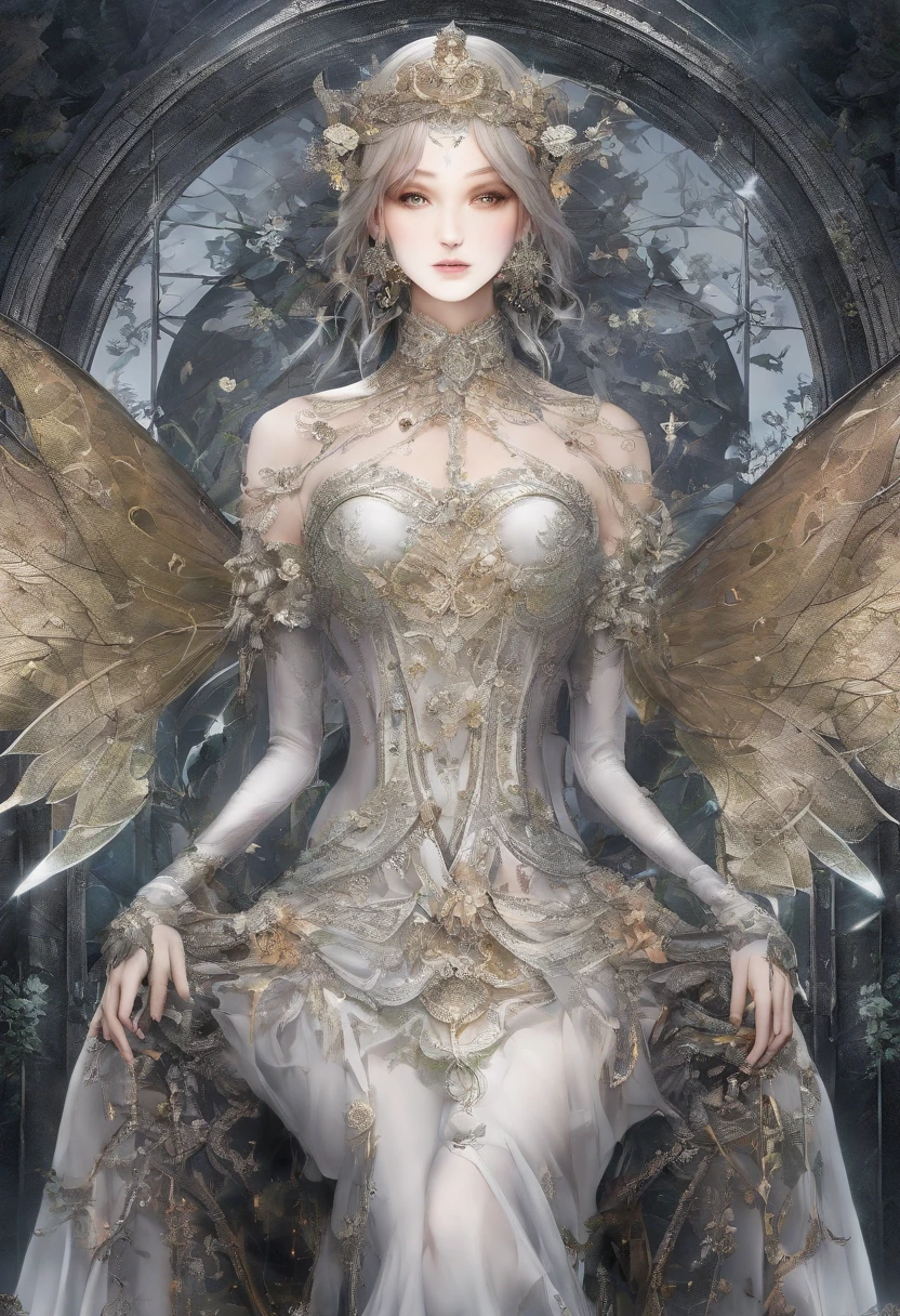 (Masterpiece, Best quality, Ultra-detailed, Best Illustration:1.7), 1 Little Fairy, The wings of the little fairy，(Slime girl:1.4),(See-through:1.8）afloat,Green wind ，Silk fabric，(refractions,Reflection:1.46) ,  Transparent skin, sunshine day，ln the forest