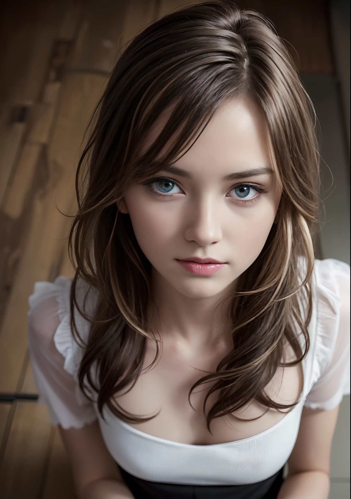 Style, Model shooting style, Photo ((Selfie: 1.8)) Girl's, 1girl in,, ((The cutest face: 1.8, Perfect face: 1.3)), (Multicolored long hair: 1.4, pale skin: 1.5),waved hair、highlights hair、(From above:1.2), Best Quality, epicd (by lee jeffries photo, sony a7, 50 millimeters, pores:1.5, Colors, ultra-detailliert:1.5, Film grain:1.4,
hyper realisitic: 1.5), ultra realistic textures, masutepiece, unreal enginee 5, extremely detailed 8k CG wallpaper, Slimed、A slender、Small breasts
Crazy Detail Photos, Surreal light, (Pulitzer Prize Winner of the Best Photography and Taylor Wetsing Photography Awards)