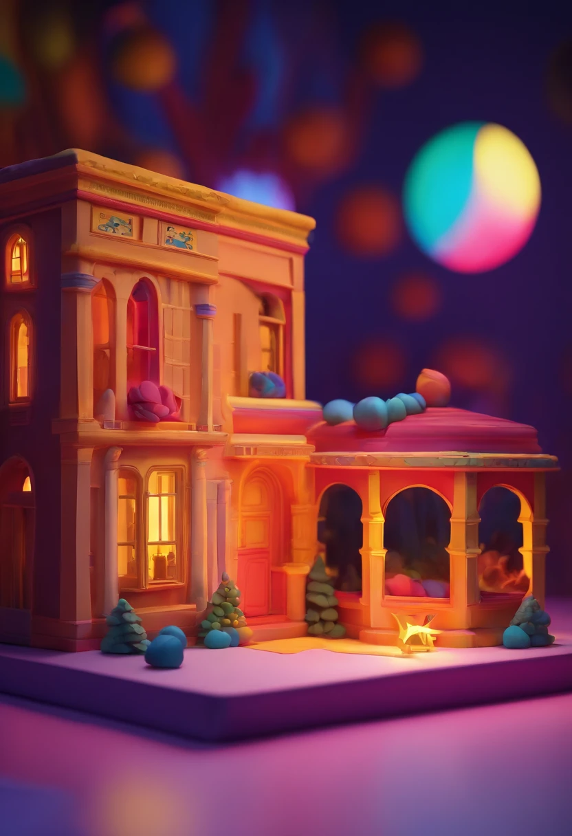 Camera placed in a vibrant stage background, Night scene, nevando, Floor, The window glows,, C4D,Blender style, (warm: 1.5)