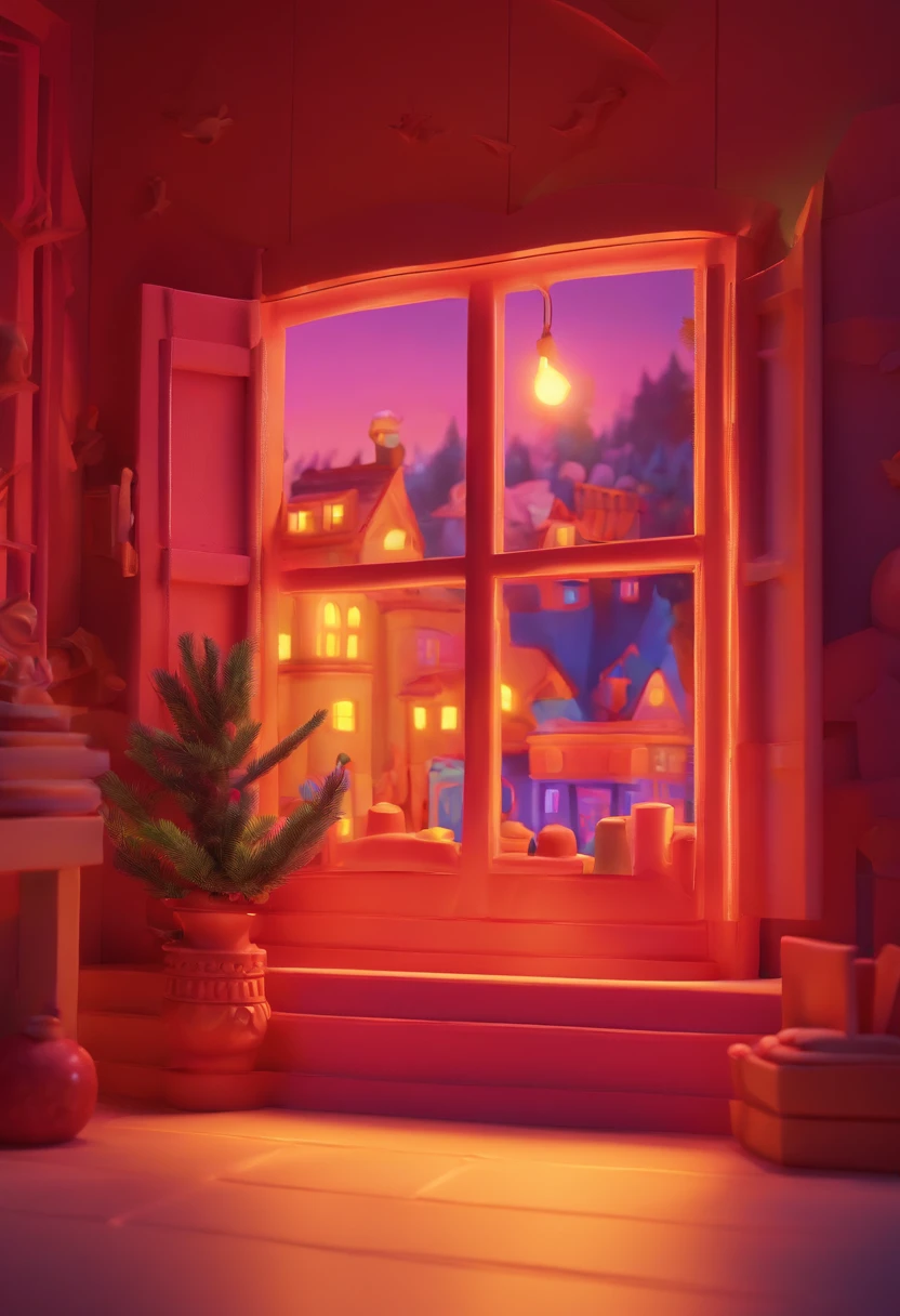 Camera placed in a vibrant stage background, Night scene, nevando, Floor, The window glows,, C4D,Blender style, (warm: 1.5)