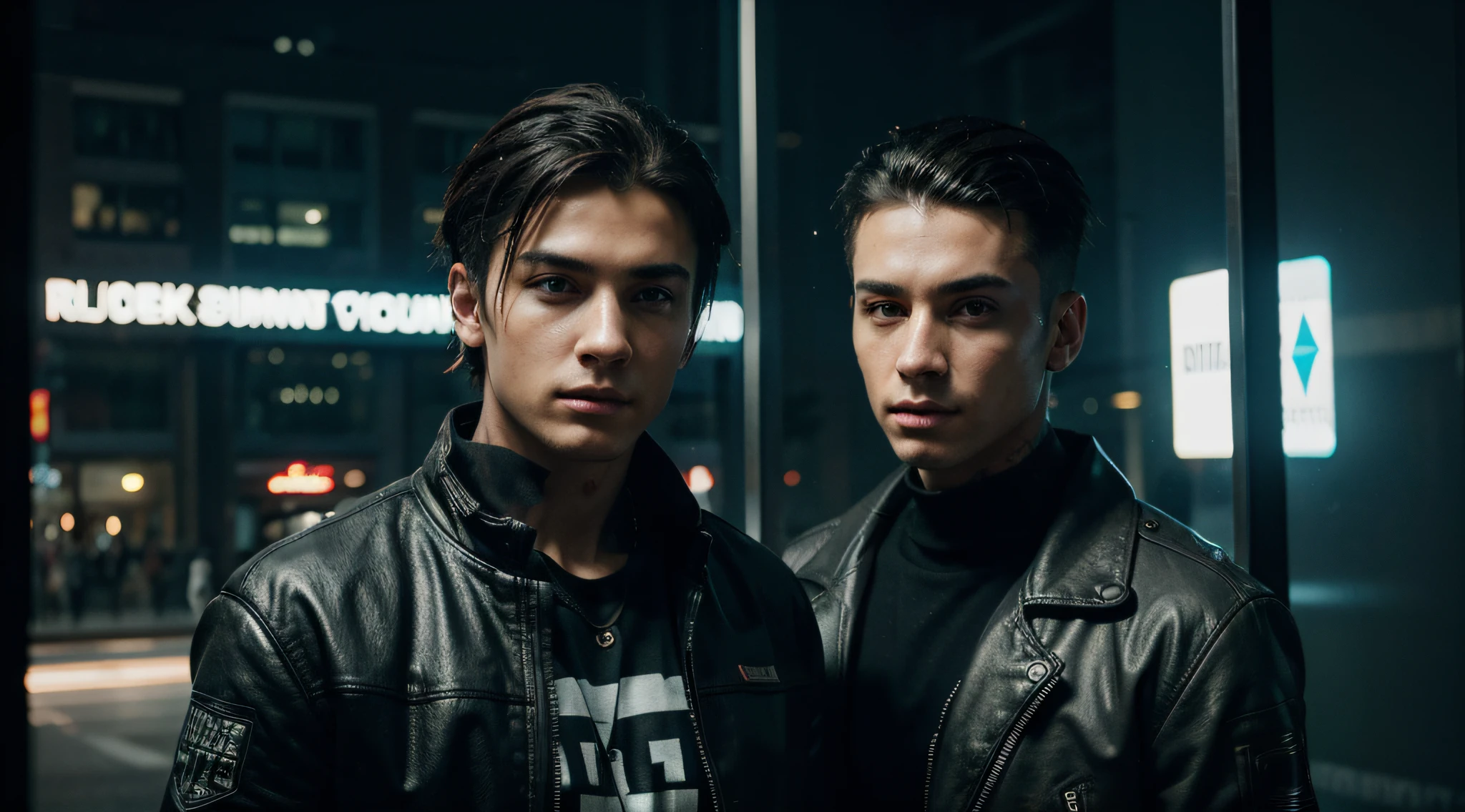 Background Change Cyberpunk Handsome Boy, realstic face, The boy's cyberpunk style and hip-hop movement reach a climax, foreshadowing the city's fantastic future, neons, Lightning in the sky, Best quality at best, masterpiece, The ultra-Highres, (Fotorrealista:1.4), Photo RAW 8K, professional photograph, award winning picture, ((buff)) cinematography//,detailed skin texture, detailed cloth texture, beautiful and delicate face, intriciate detail, The ultra-detailliert.