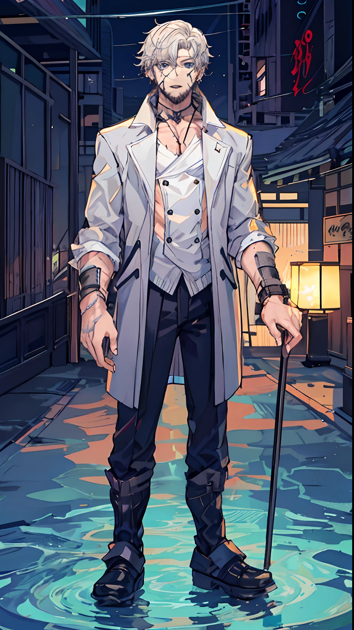1 homem, refer ence sheet, Roem cimaa combinando, (design de personagens de fantasia, testa, back, Lados, On the left hand, Right, em cima, Abaixo) alto, Well-built man with rugged charm. Piercing blue eyes holding a hint of mystery. Cabelo preto escuro ligeiramente despenteado, dando-lhe um olhar arrojado. Apparel consisting of practical and stylish adventurous wheels for comfort and mobility while traveling. Some scars and calloused hands, Testemunho dos desafios enfrentados em sua jornada aventureira. (master part:1.2), (best quality:1.3).