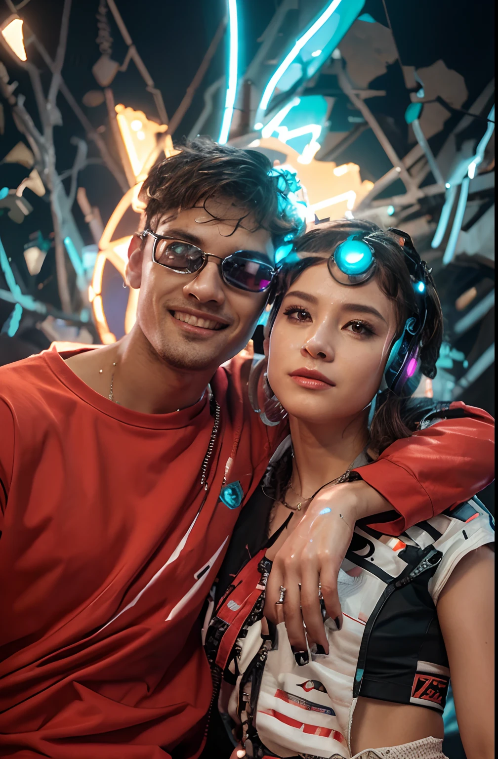 Change background cyberpunk little couple high details animation