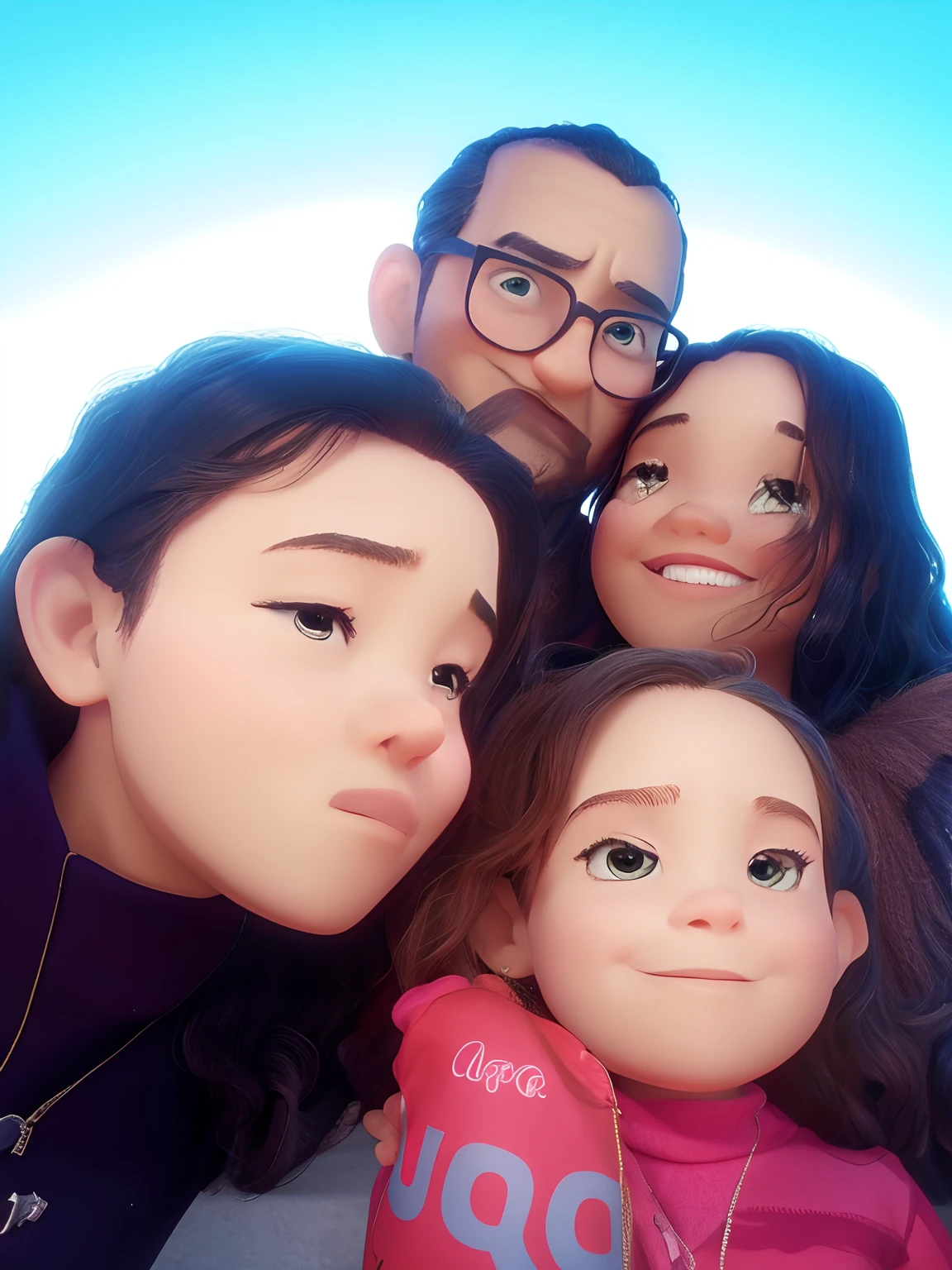 (cute digital painting, cartoon digital painting, digital cartoon painting art), (gorgeous digital painting, high quality portrait, perfect android girl family), (kawaii realistic portrait, family portrait, happy family, happy birthday), (portrait of a family of three, stylized digital illustration) and cute eyes