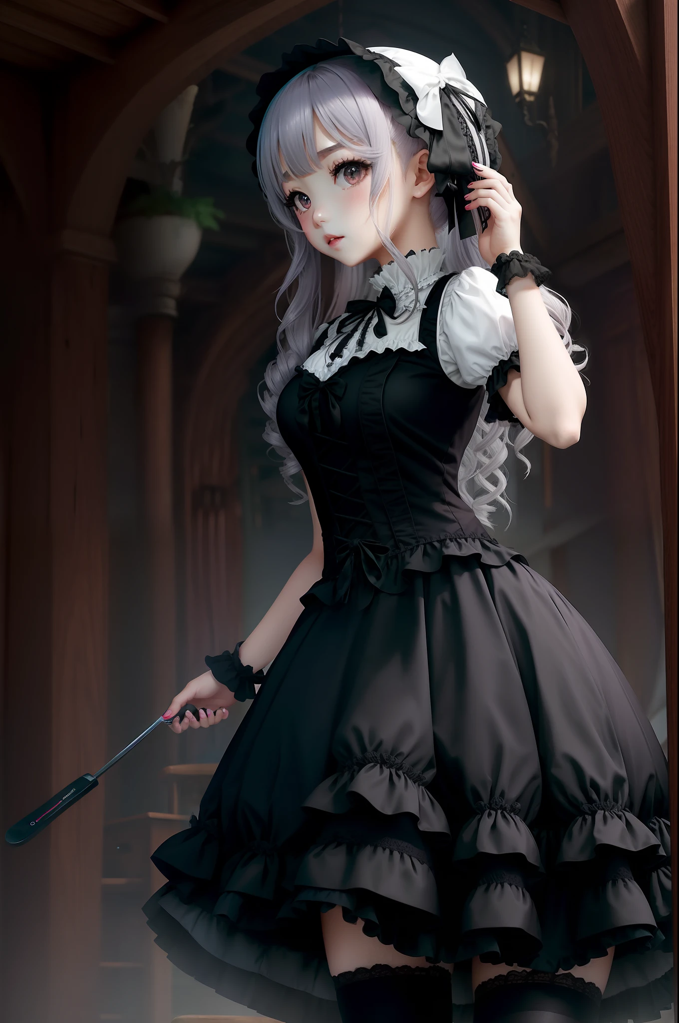 Gothic lolita、a beauty girl、full bodyesbian、Skirt combing