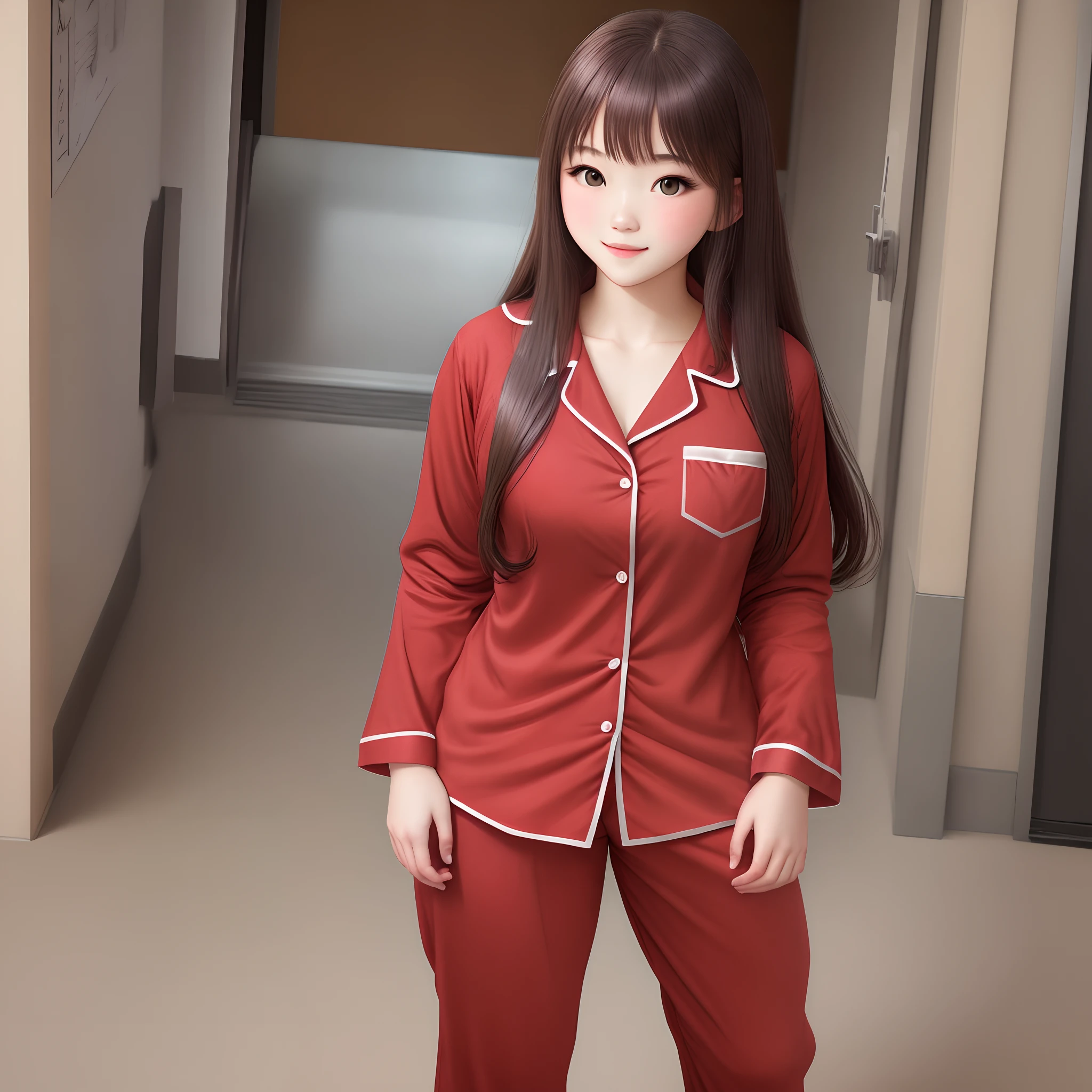 High School Girl, Red Pajamas