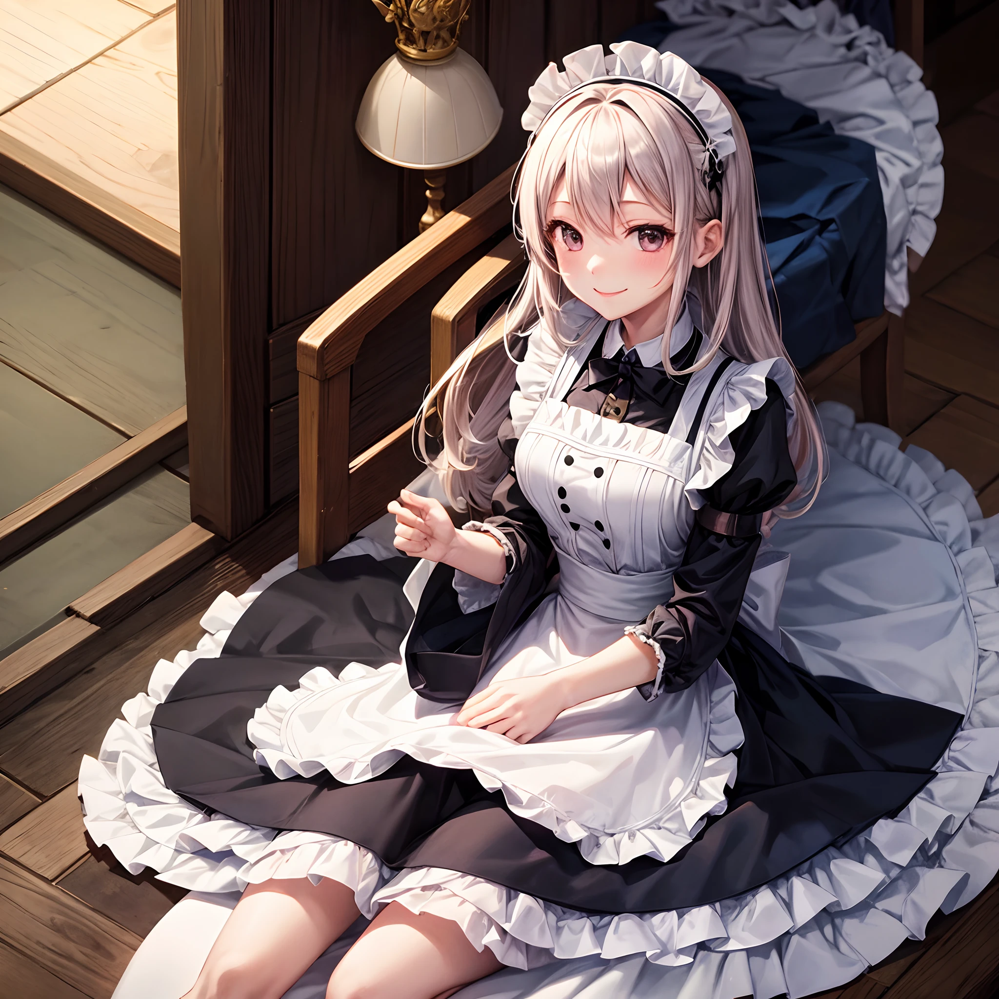 masutepiece, Best Quality, 1girl in, Empty eyes, Utsurome, maid, Smile，a smile，