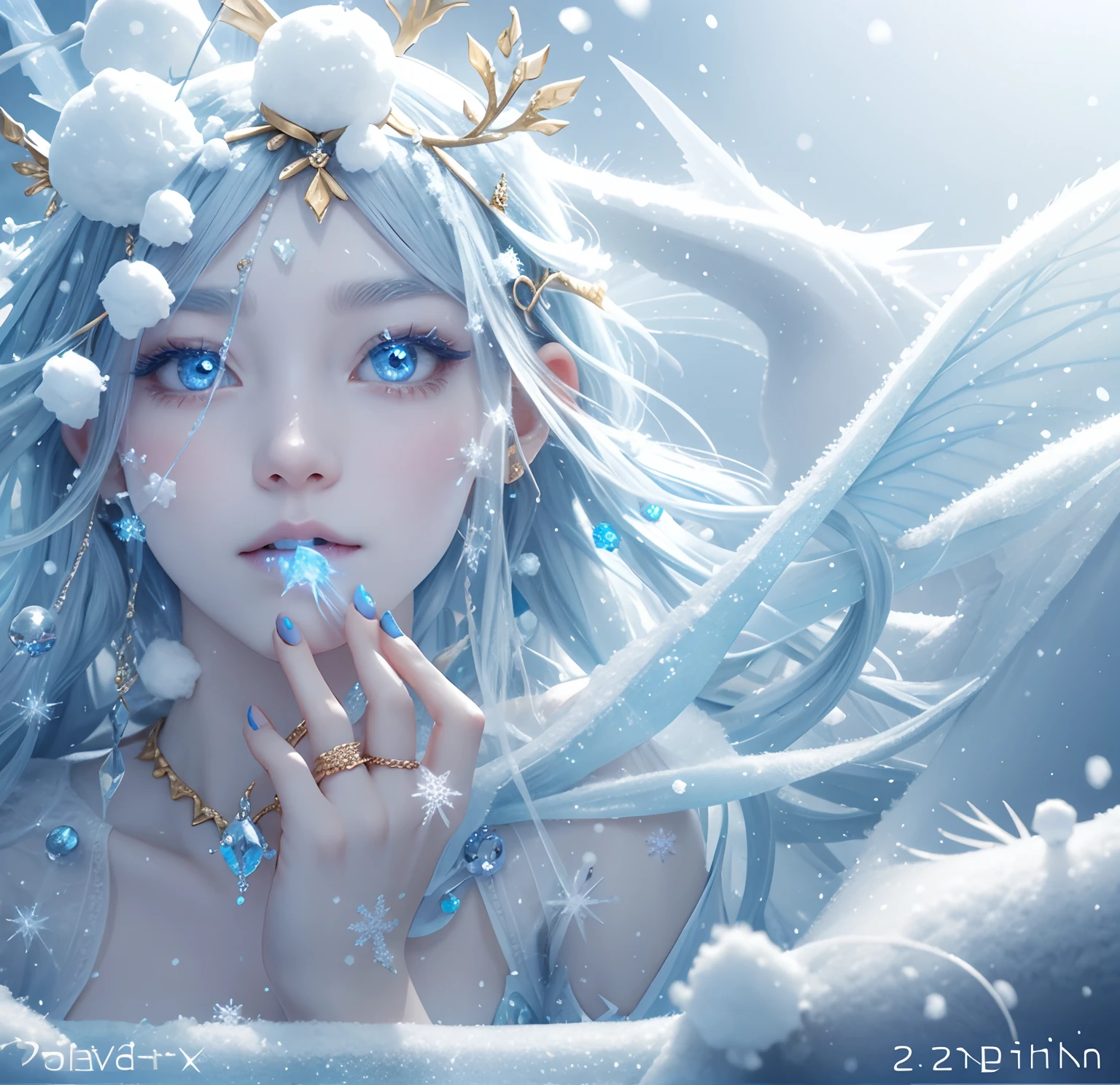 Fairy princess, snow, ice, icy breath, mist breath, cotton, ice blue, rings, skin, 24k