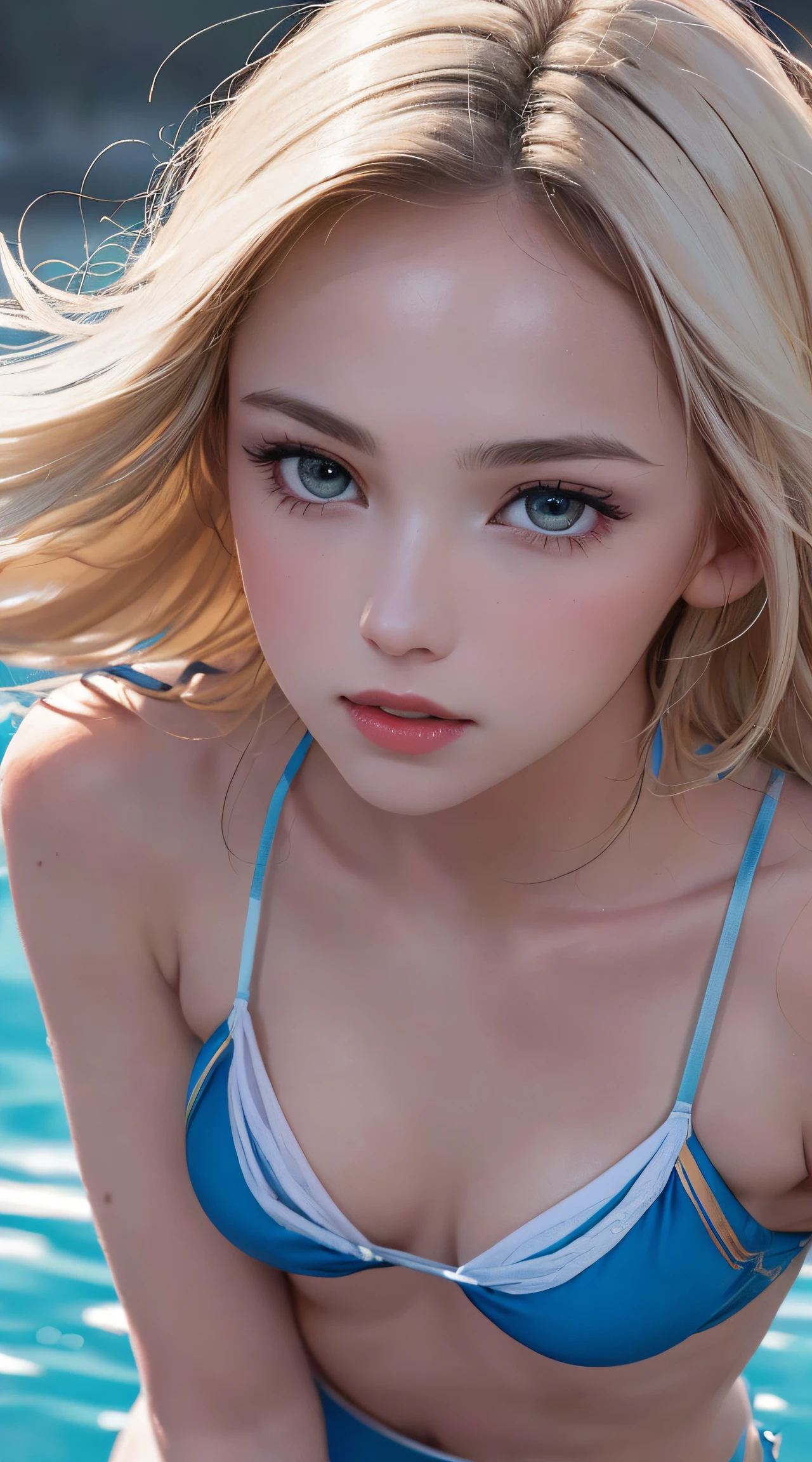 (8K, RAW Photos, of the highest quality, Masterpieces: 1.2), (Realistic, Photorealistic: 1.37), Highest Quality, Ultra High Resolution, light  leaks, Dynamic lighting, Slim and smooth skin, (Full body:1.3), (Soft Saturation: 1.6), (Fair skin: 1.2), (Glossy skin: 1.1), Oiled skin, 22 years old, Night, shiny white blonde, Well-formed, Hair fluttering in the wind, (Close-up shot of face only:1.2), Physically Based Rendering, From multiple angles, all-fours, Chest is sheer, (Smaller chest:1.2), cleavage of the breast, Lower breast, (Transparent costume:1.3), Not wearing a cloak, Beautiful eyes,Break HA,(8K, RAW Photos, of the highest quality, Masterpieces: 1.2), (Realistic, Photorealistic: 1.37), Highest Quality, Ultra High Resolution, focused eyes, light  leaks, Dynamic lighting, Slim and smooth skin, (Full body:1.3), (Soft Saturation: 1.6), (Fair skin: 1.2), (Glossy skin: 1.1), (Oiled skin:1.2), 18 years old, Night, plein air, Strong morning light from the front, BREAK, shiny white blonde, Well-formed, Hair fluttering in the wind, (Close-up shot of face only:1.2), Physically Based Rendering, From multiple angles, (Cute:1.2), Beautiful hair blown in the wind, all-fours, Chest is sheer, Well equipped, Sheer, Transparent, Glittering Gemstones, beautiful body shape, It features a simple, BREAK, Hair volume decreases towards the ends of the hair, Beautiful skin without blemishes, (Thin shiny red little bikini:1.2), Sparkly lips, The air is clear, shiny white blonde hair, Light is coming in from various directions, Hair through intense light, (Erotic:1.3), (Bare chest:1.2), (Small breasts:1.2), Under the breasts, narrowwaist, narrow shoulders, gazing at viewer, Big smile, spring, Bathing, Very small cloth, thighs thighs thighs thighs, Put your hands on your chest with embarrassment and embarrassment,