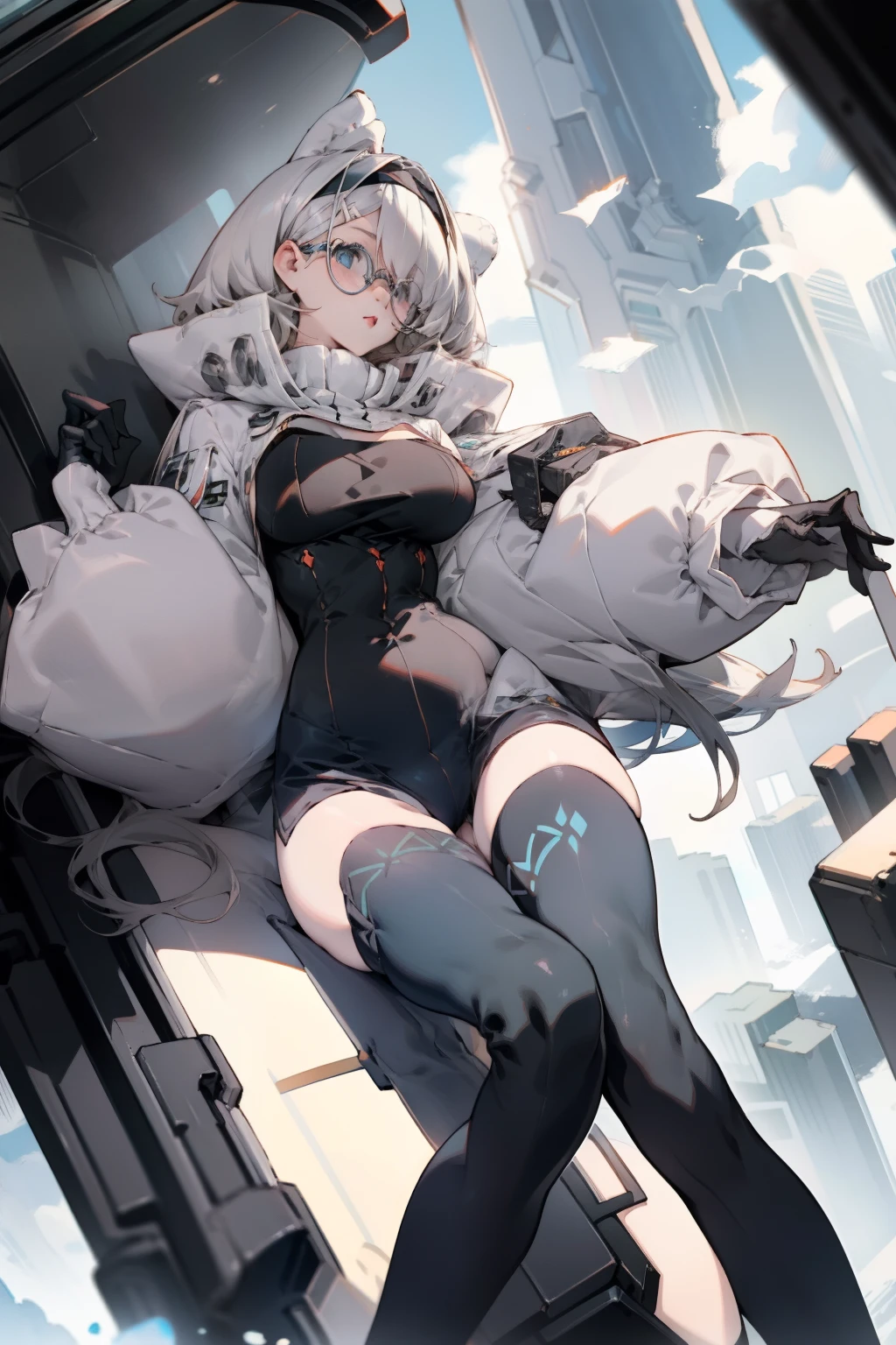 Black over-the-knee stockings，round frame glasses，Bigboobs，edgBunny，bunnygirl