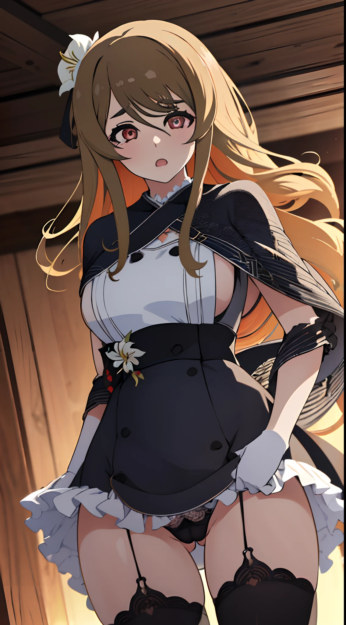 masterpiece, best quality, absurdres , perfect anatomy , Kuo Shenlin ,long hair, bright hair color, cameltoe ,1girl, (((busty))),Lace ,heart shaped pupils, girl trembling with sexual climax ,steam, Lustrous skin, Dramatic light , kimono, lily